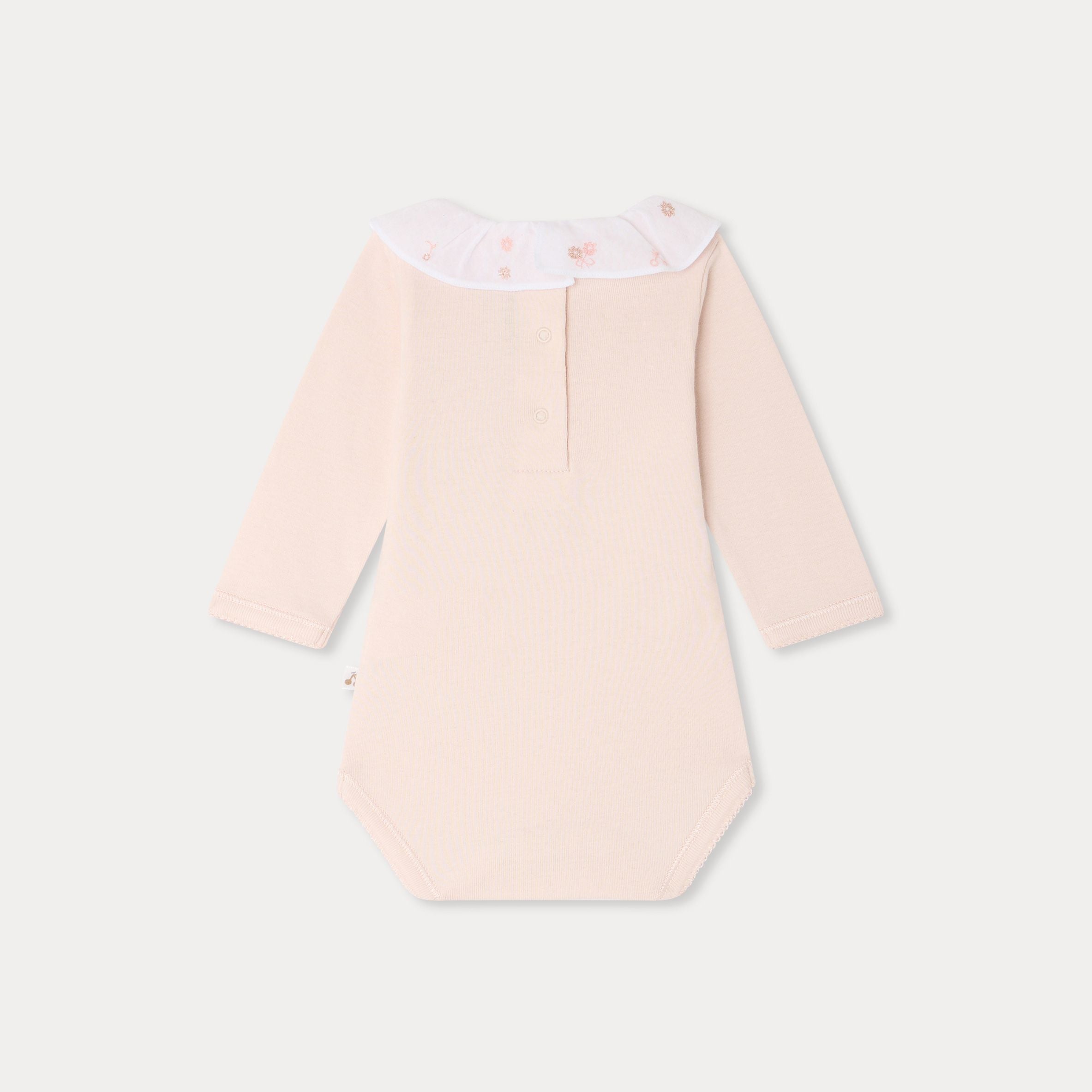 Baby Girls Light Pink Ruffled Cotton Babysuit