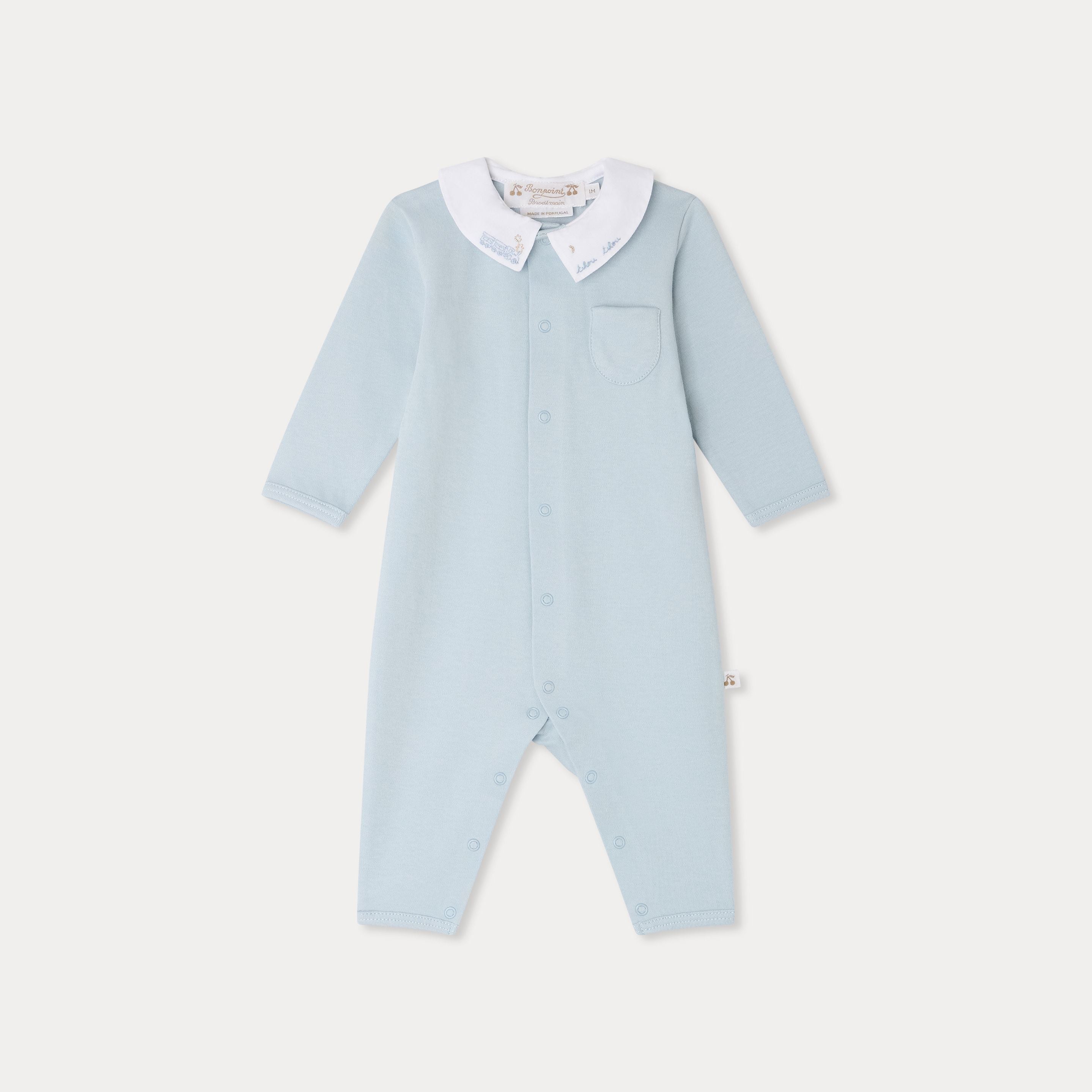 Baby Boys Light Blue Cotton Babysuit