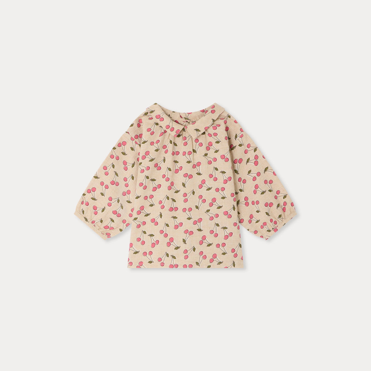 Baby Girls Beige Cherry Printed Cotton Blouse