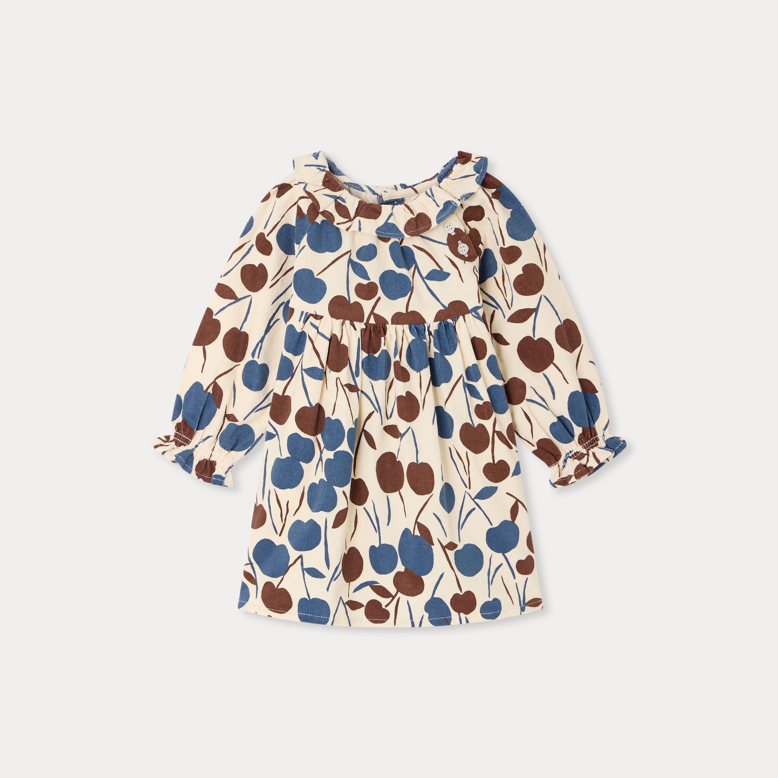 Baby Girls Beige Cherry Corduroy Dress