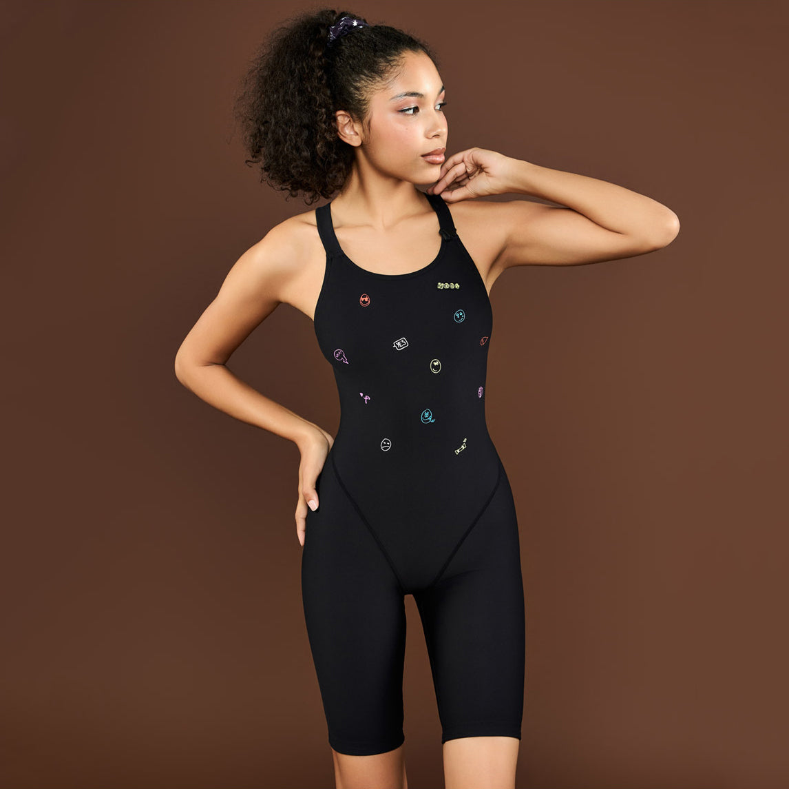 Women Black Cropped Professional Swimsuit