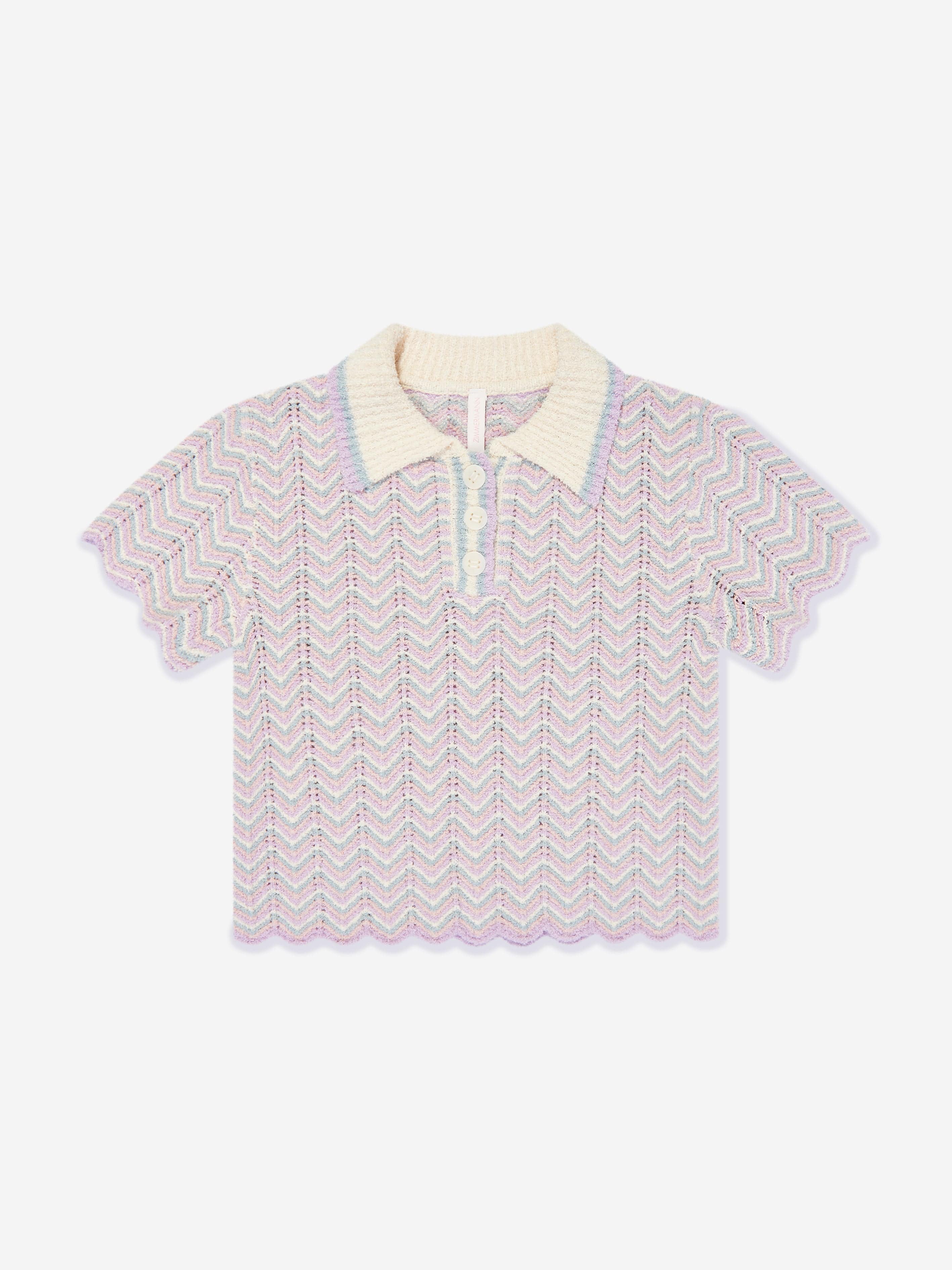 Zimmermann Girls Halliday Textured Knit Polo Shirt in Multicoloured