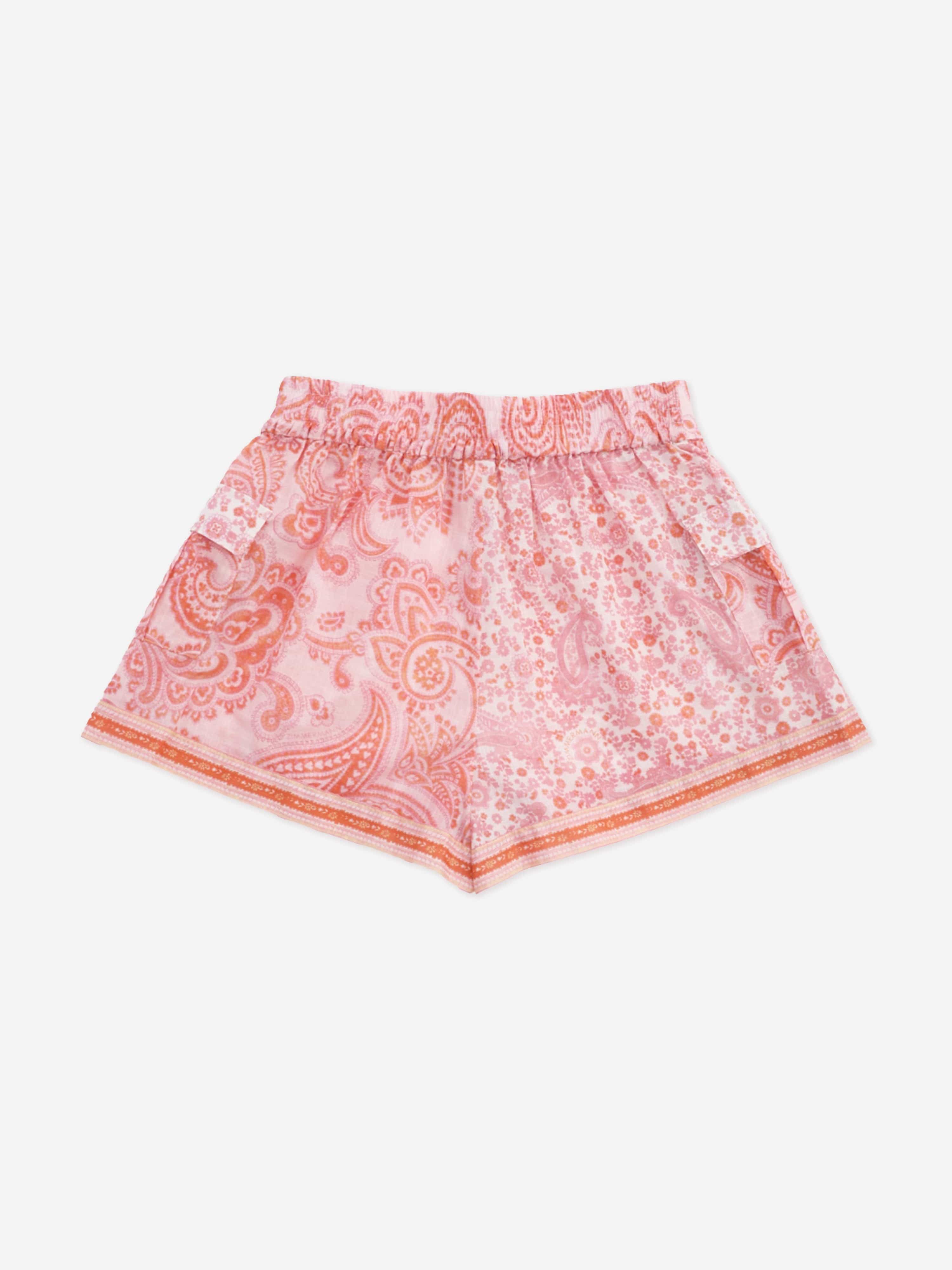 Zimmermann Girls Paisley Ottie Pocket Shorts in Pink