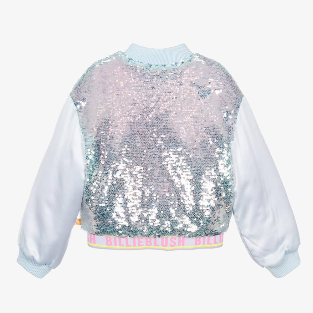 Girls Blue Sequin Bomber Jacket