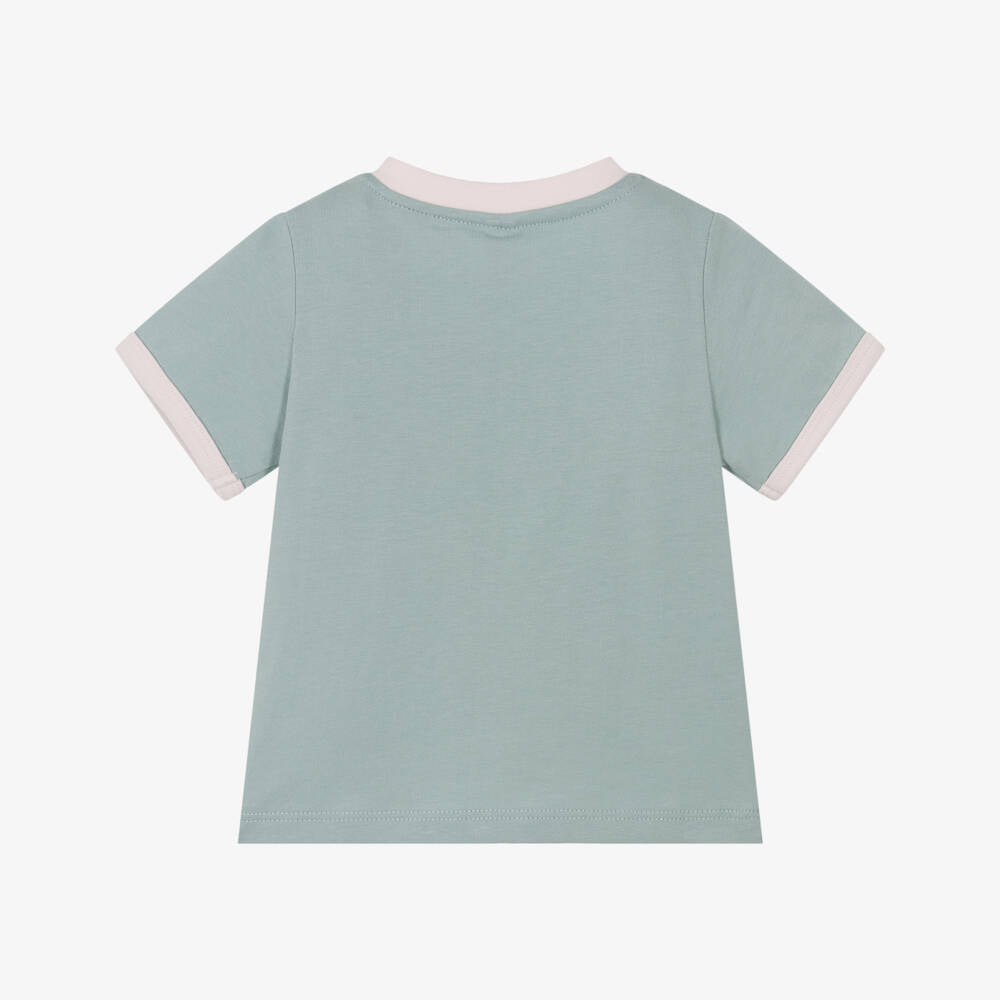 Baby Girls Grey Green Printed Cotton T-Shirt
