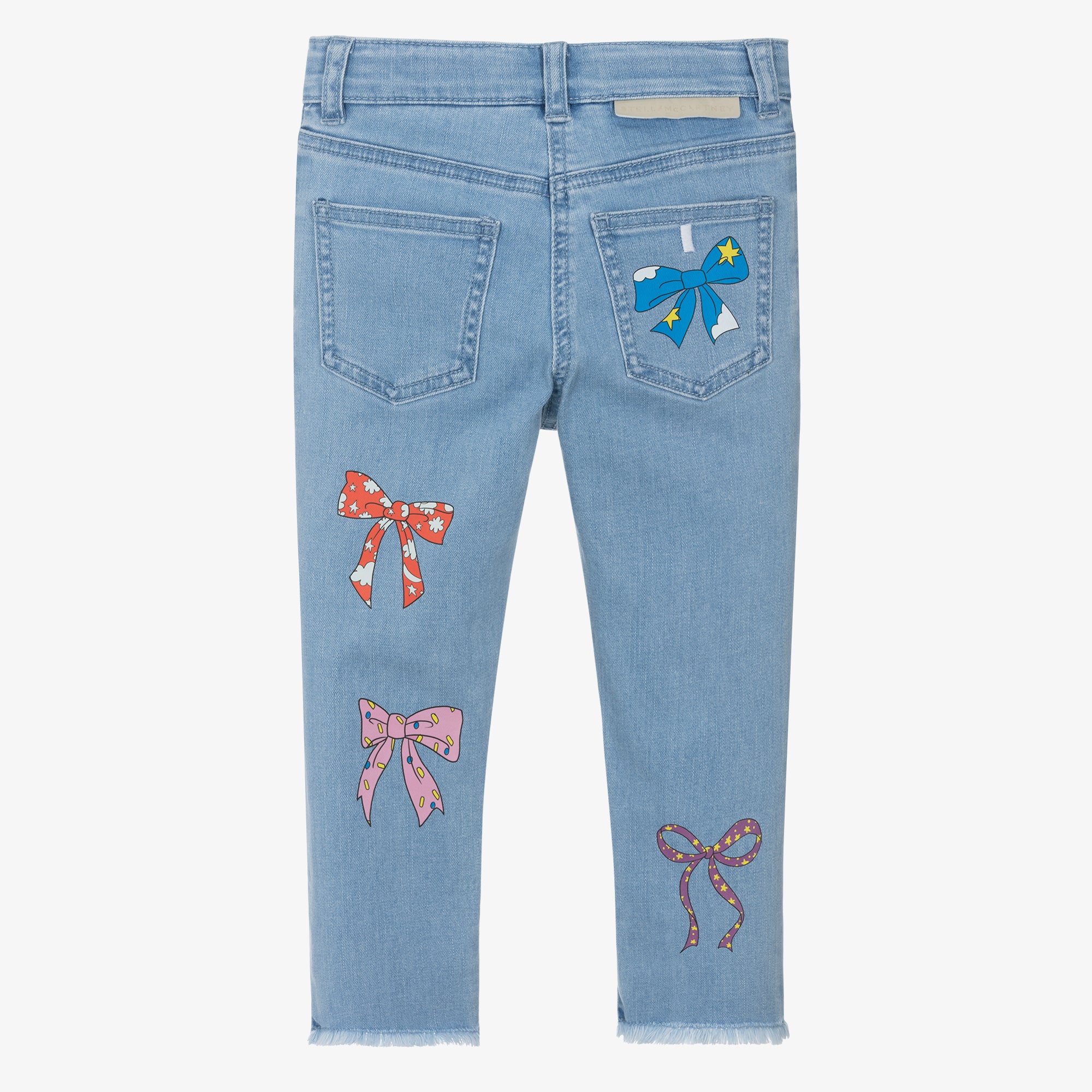 Girls Light Blue Bow Printed Denim Trousers