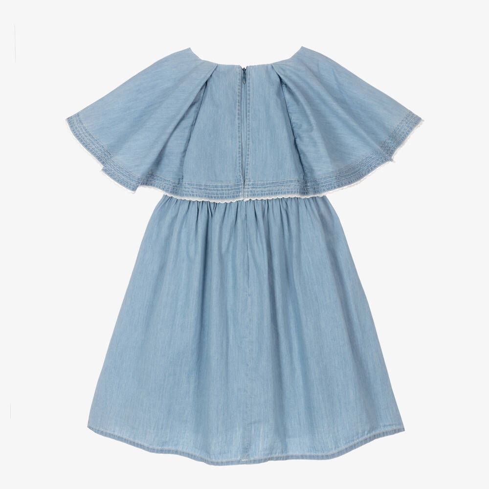 Girls Blue Ruffled Denim Dress