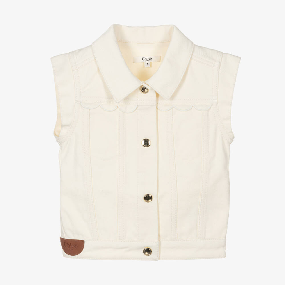 Girls White Denim Gilet