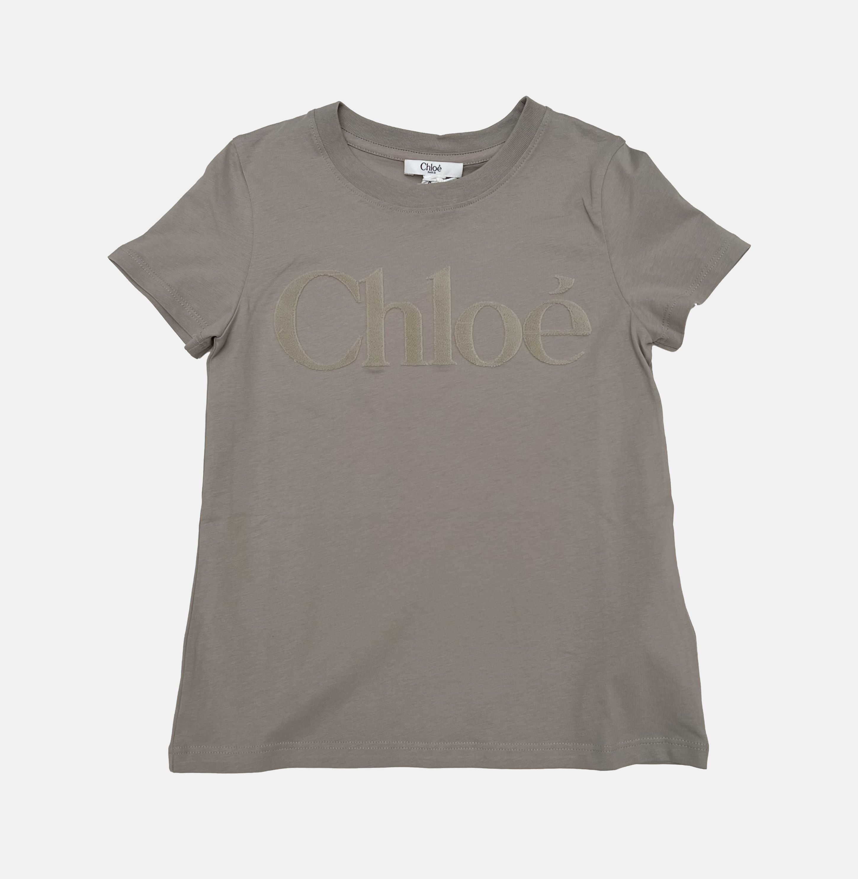 Girls Grey Embroidered Logo Cotton T-Shirt