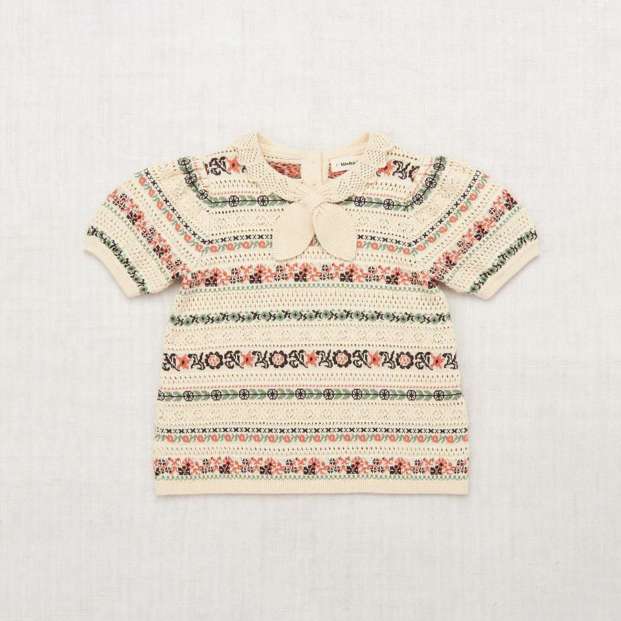 Girls Beige Bow Knit Cotton Top