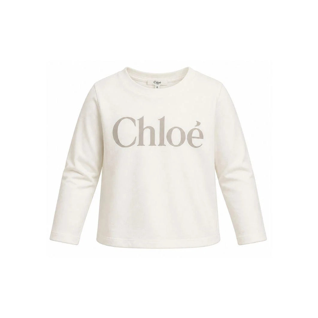 Girls White Logo Cotton Long Sleeves T-Shirt