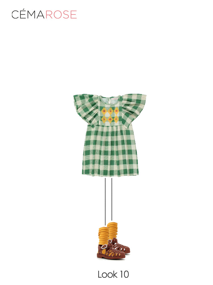 Girls Green Check Cotton Dress
