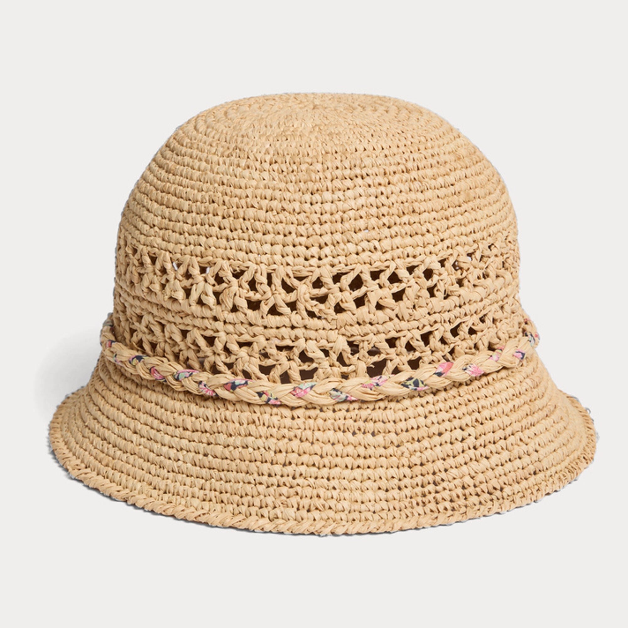 Girls Beige Hollow Raphia Sun Hat