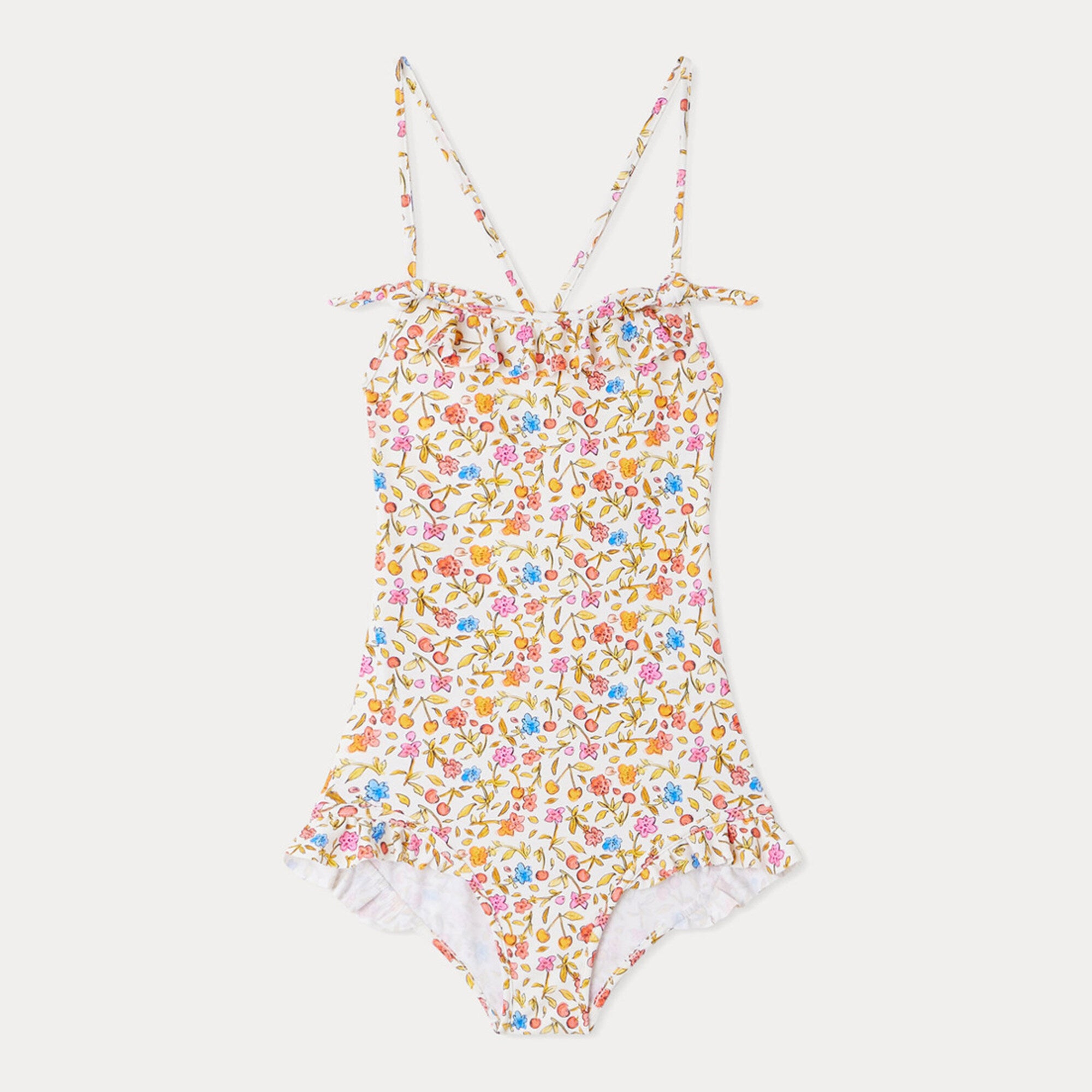 Girls Orange Floral Swimsuit
