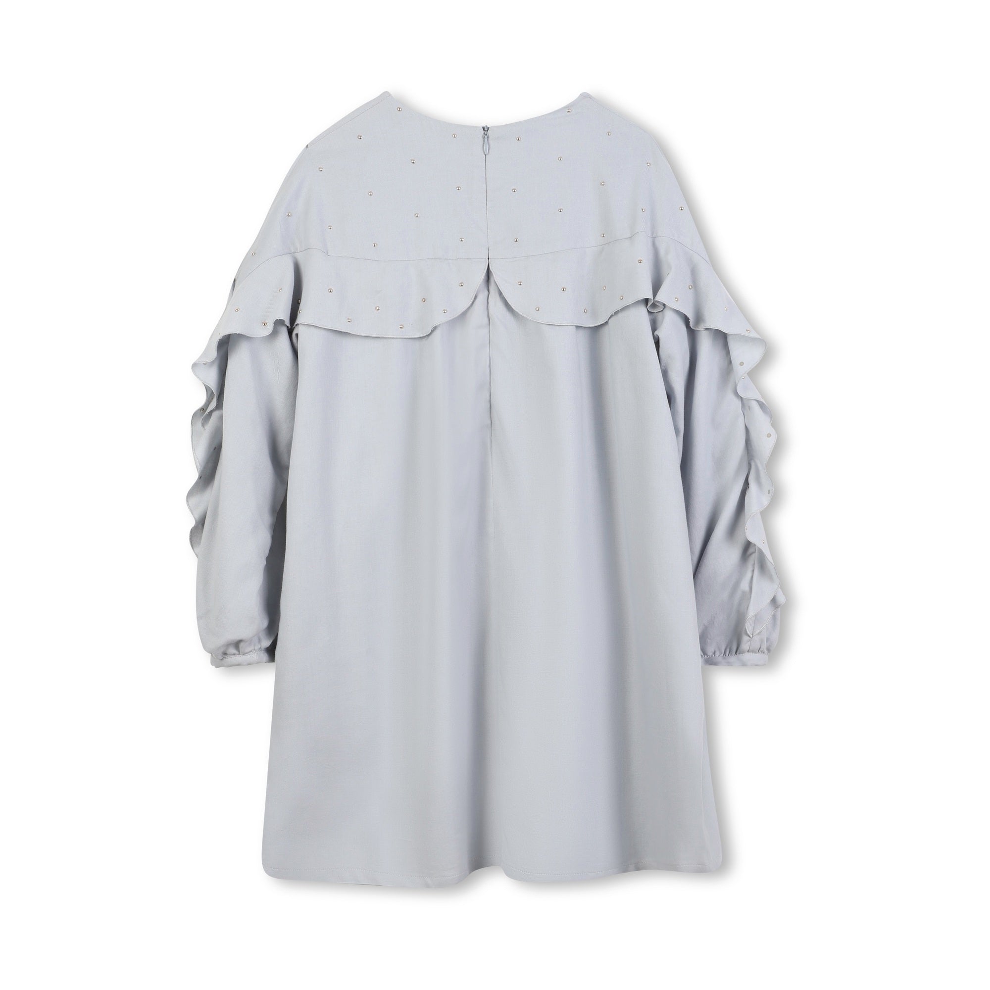 Girls Light Blue Ruffled Cotton Dress