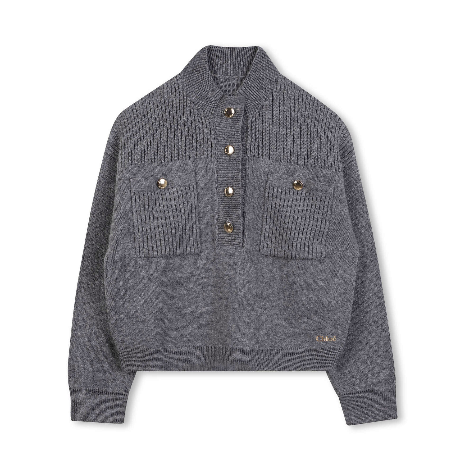 Girls Grey Cotton Knit Sweater