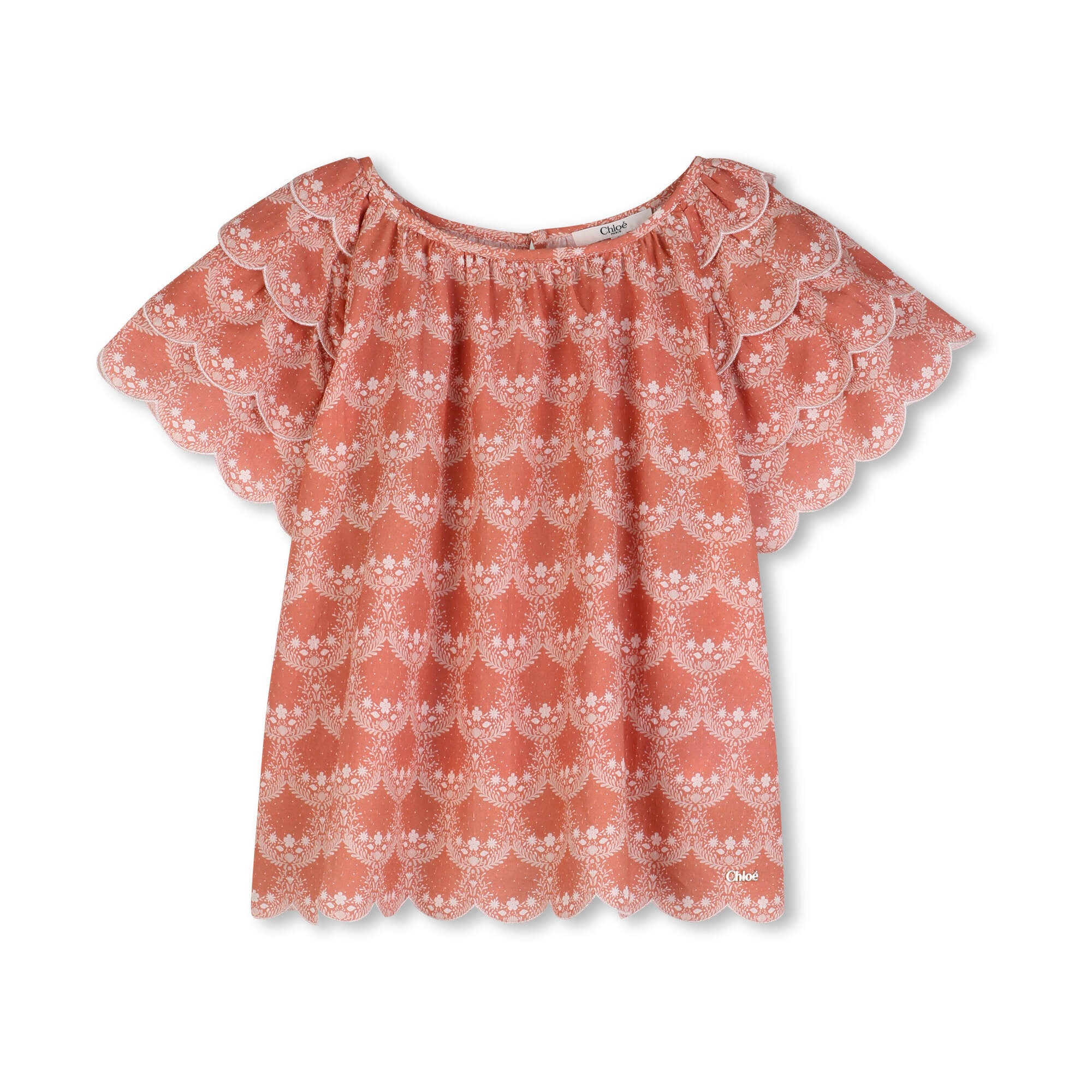 Girls Coral Pink Ruffled Cotton Blouse