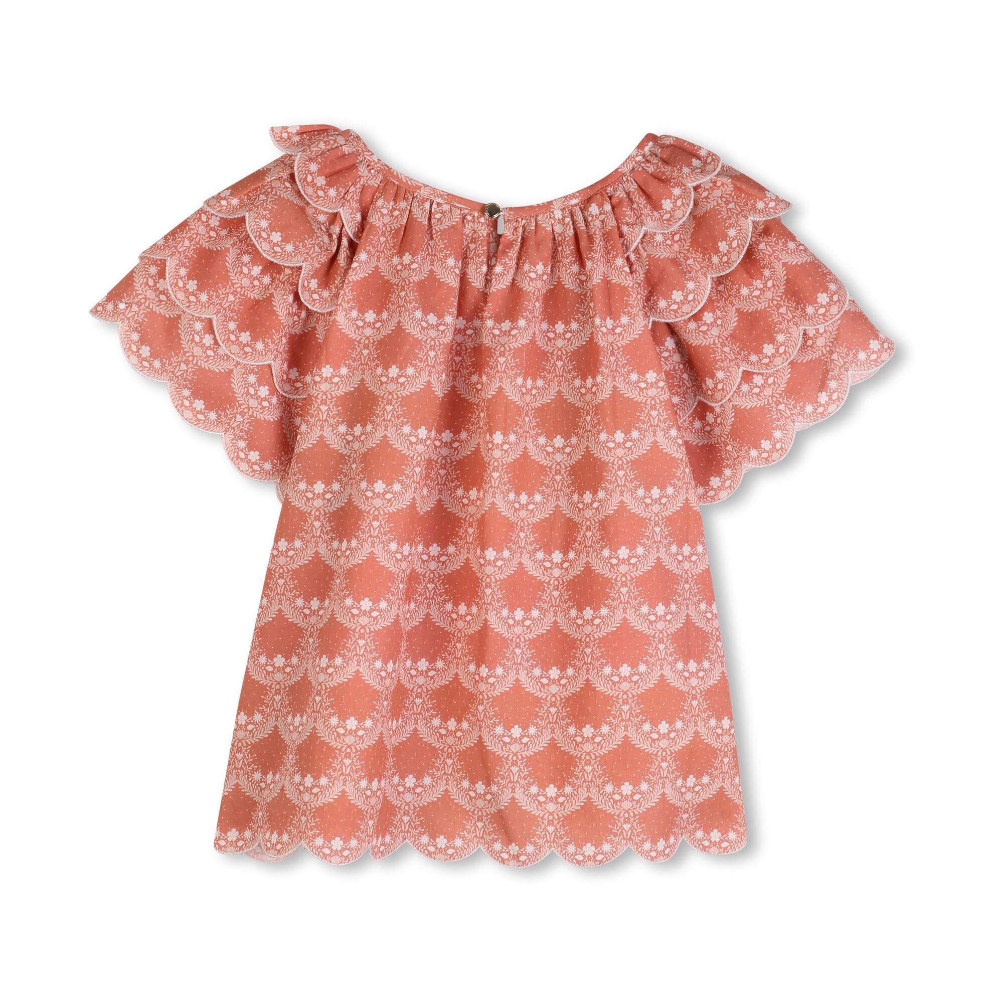 Girls Coral Pink Ruffled Cotton Blouse