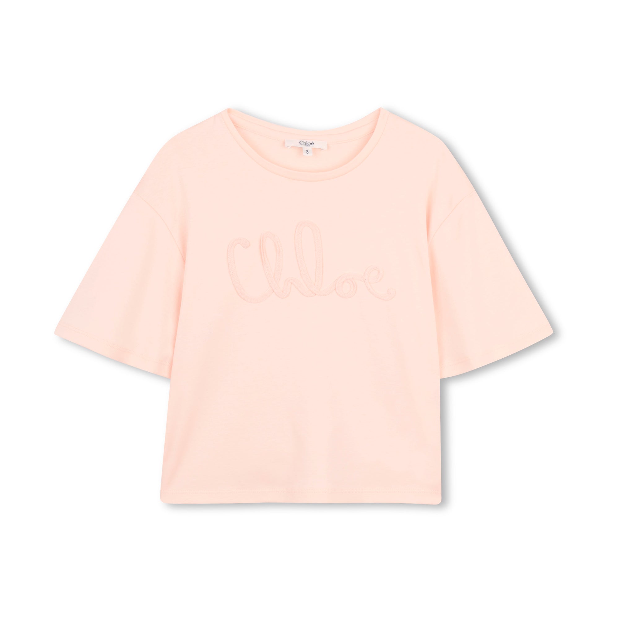 Girls Light Pink Logo Cotton T-Shirt