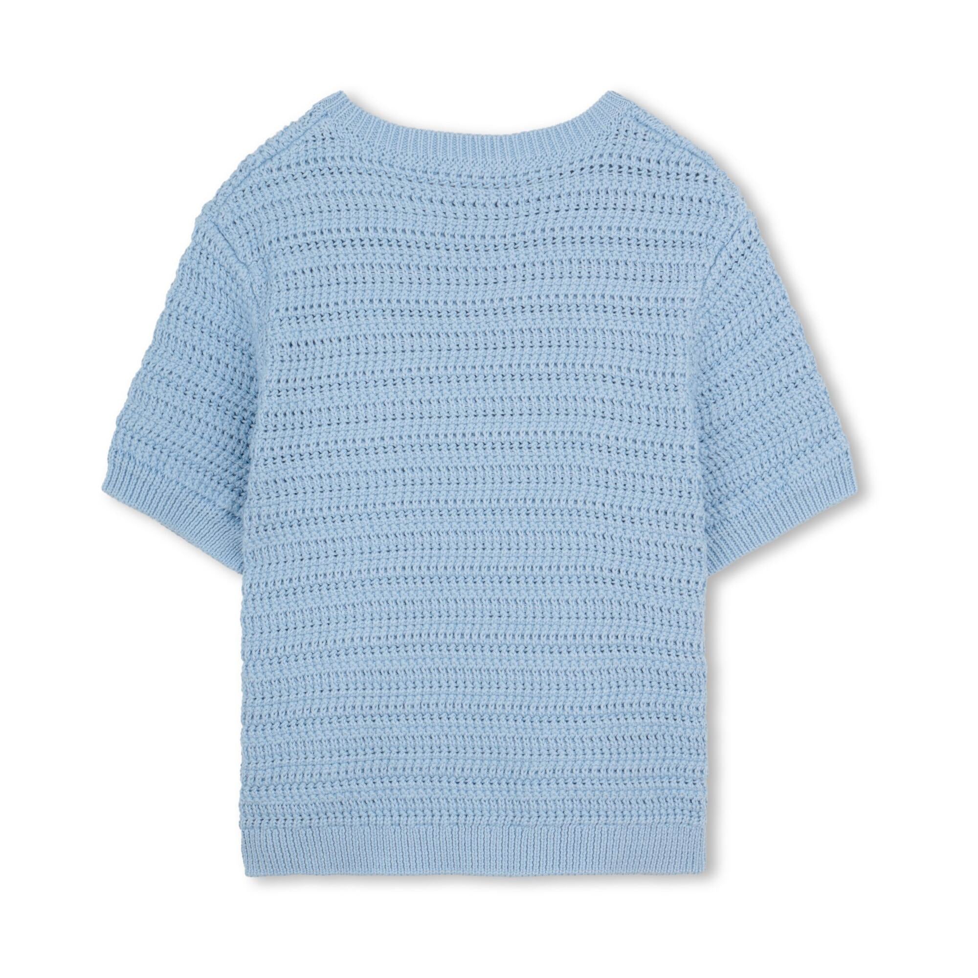 Girls Blue Hollow Cotton Knit Sweater