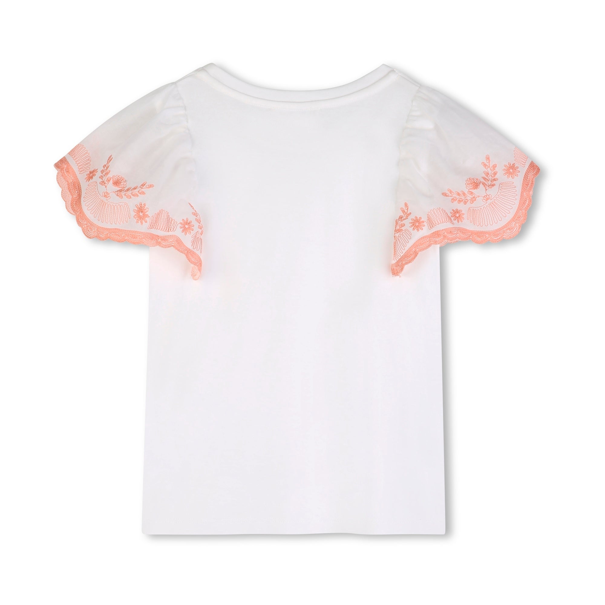 Girls White Ruffled Cotton T-Shirt