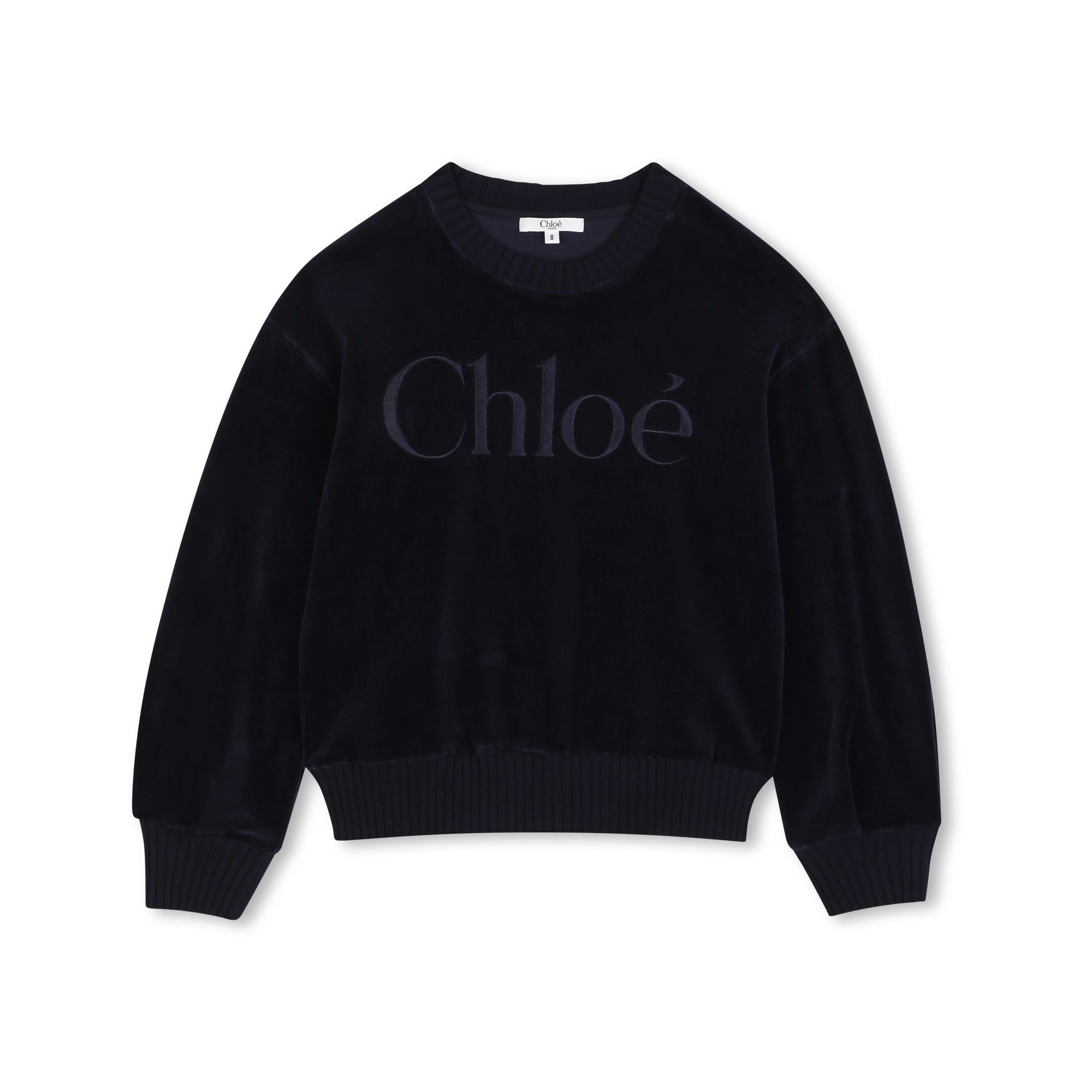 Girls Dark Blue Embroidered Logo Velvet Sweatshirt