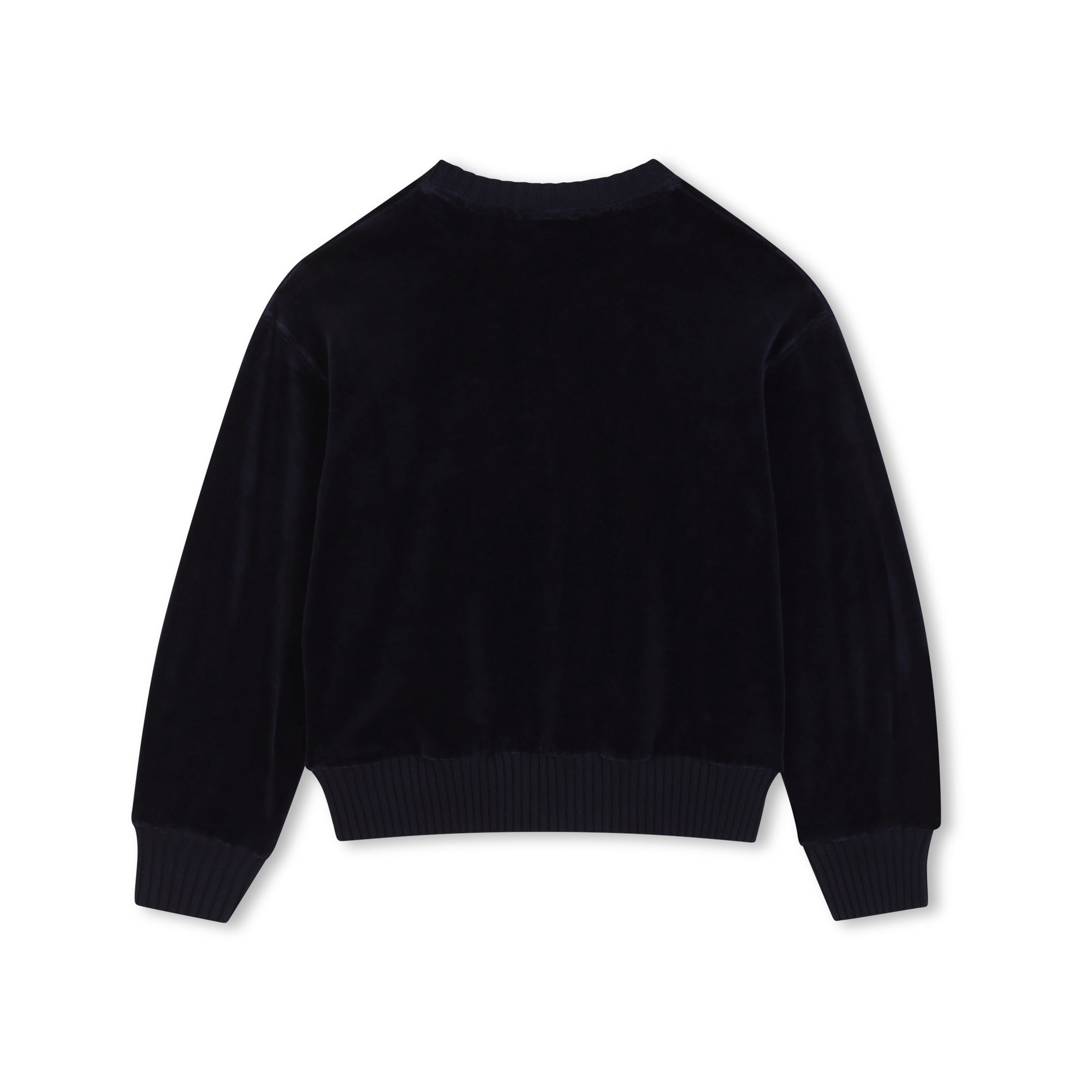 Girls Dark Blue Embroidered Logo Velvet Sweatshirt