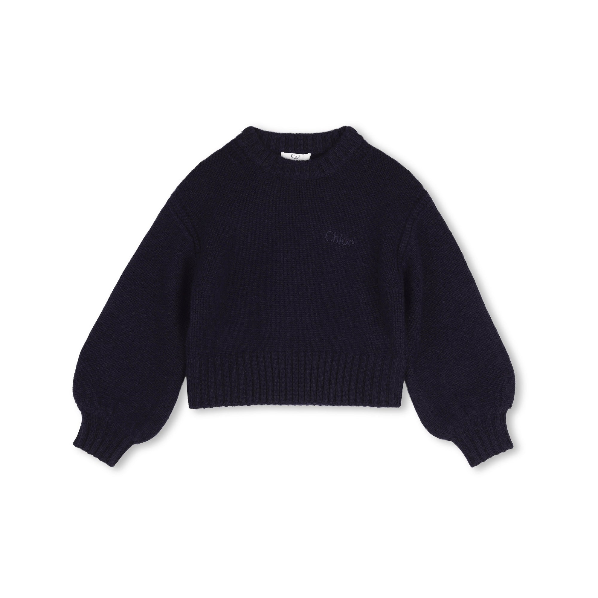 Girls Dark Blue Embroidered Logo Wool Sweater