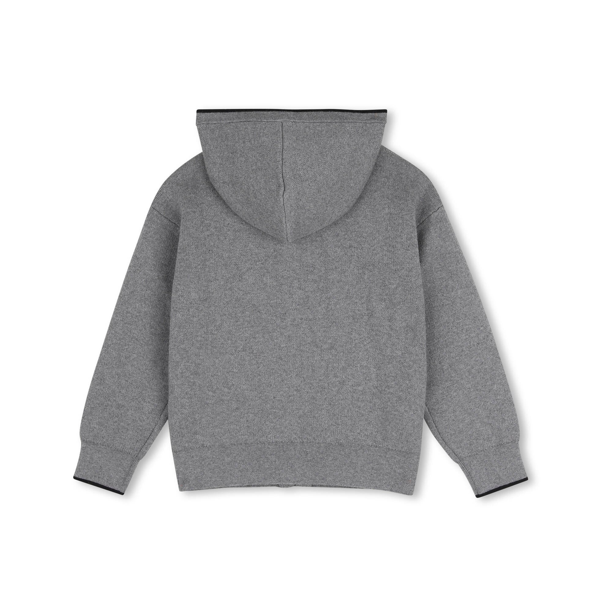 Girls Grey Hooded Cotton Zip-Up Top