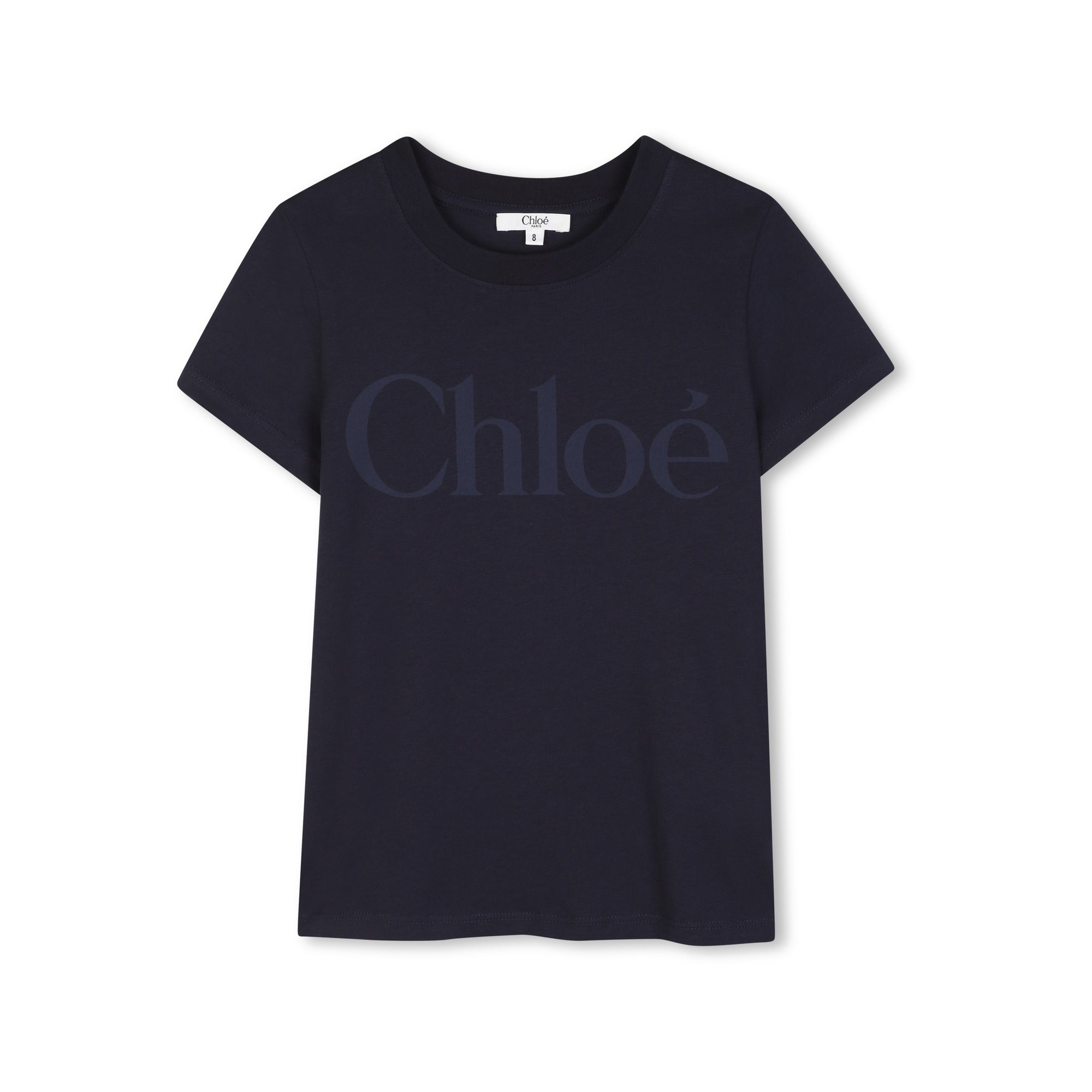 Girls Dark Blue Logo Cotton T-Shirt