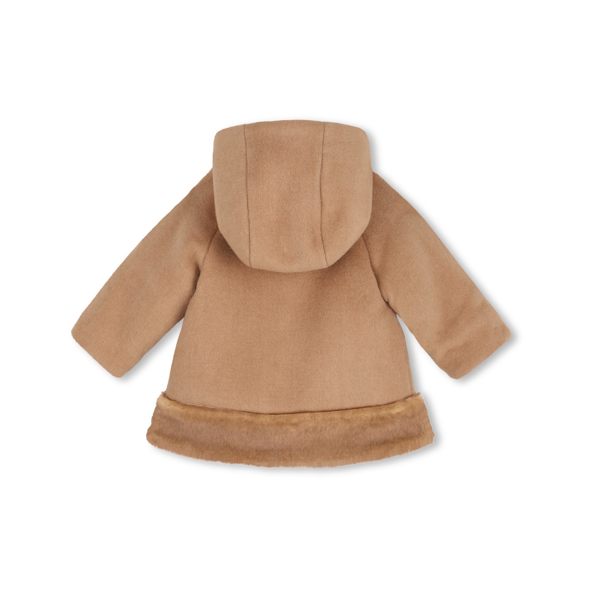 Girls Light Brown Hooded Wool Coat