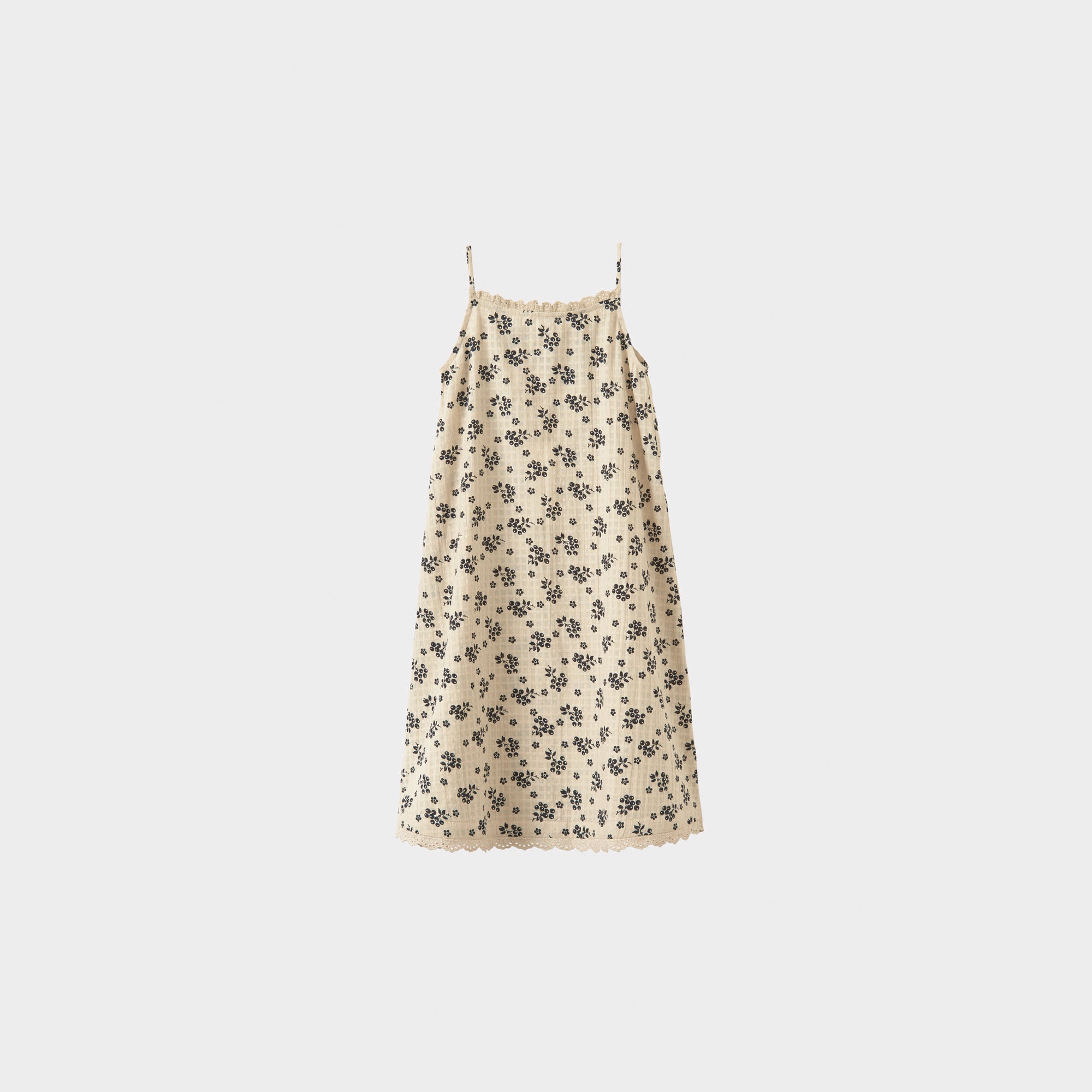 Girls Beige Printed Cotton Strap Dress