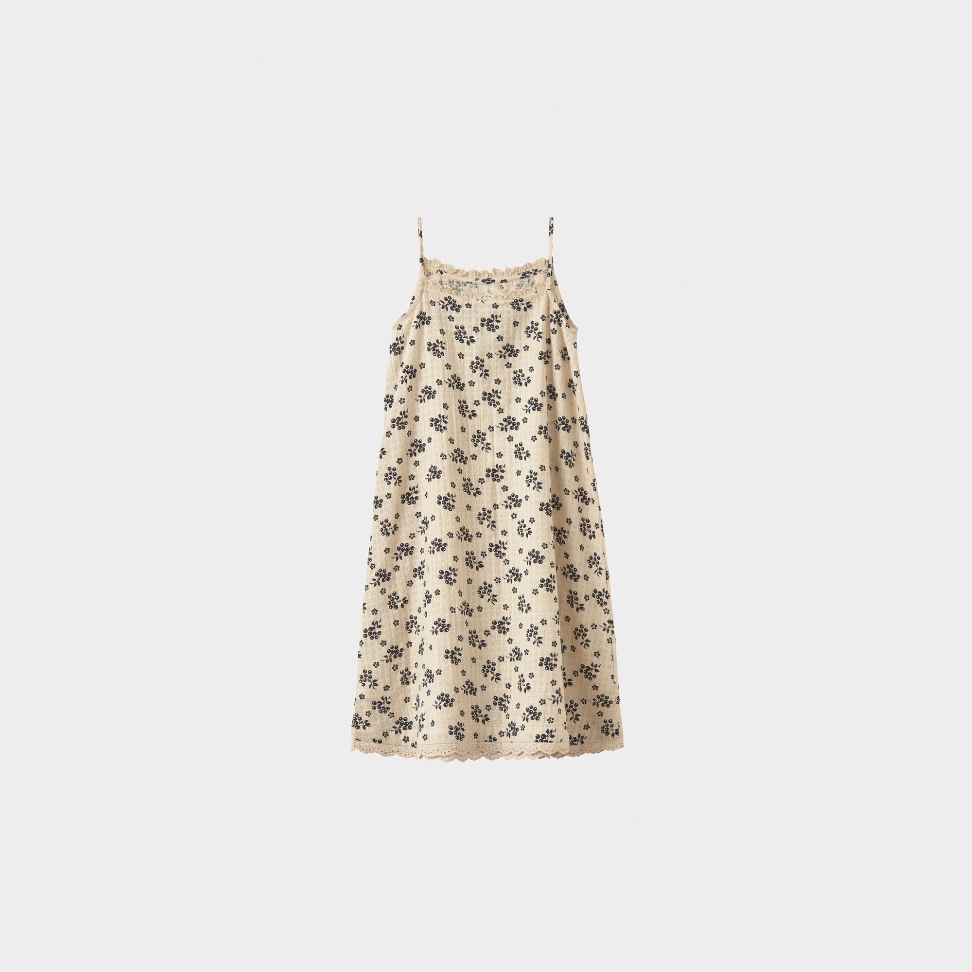 Girls Beige Printed Cotton Strap Dress