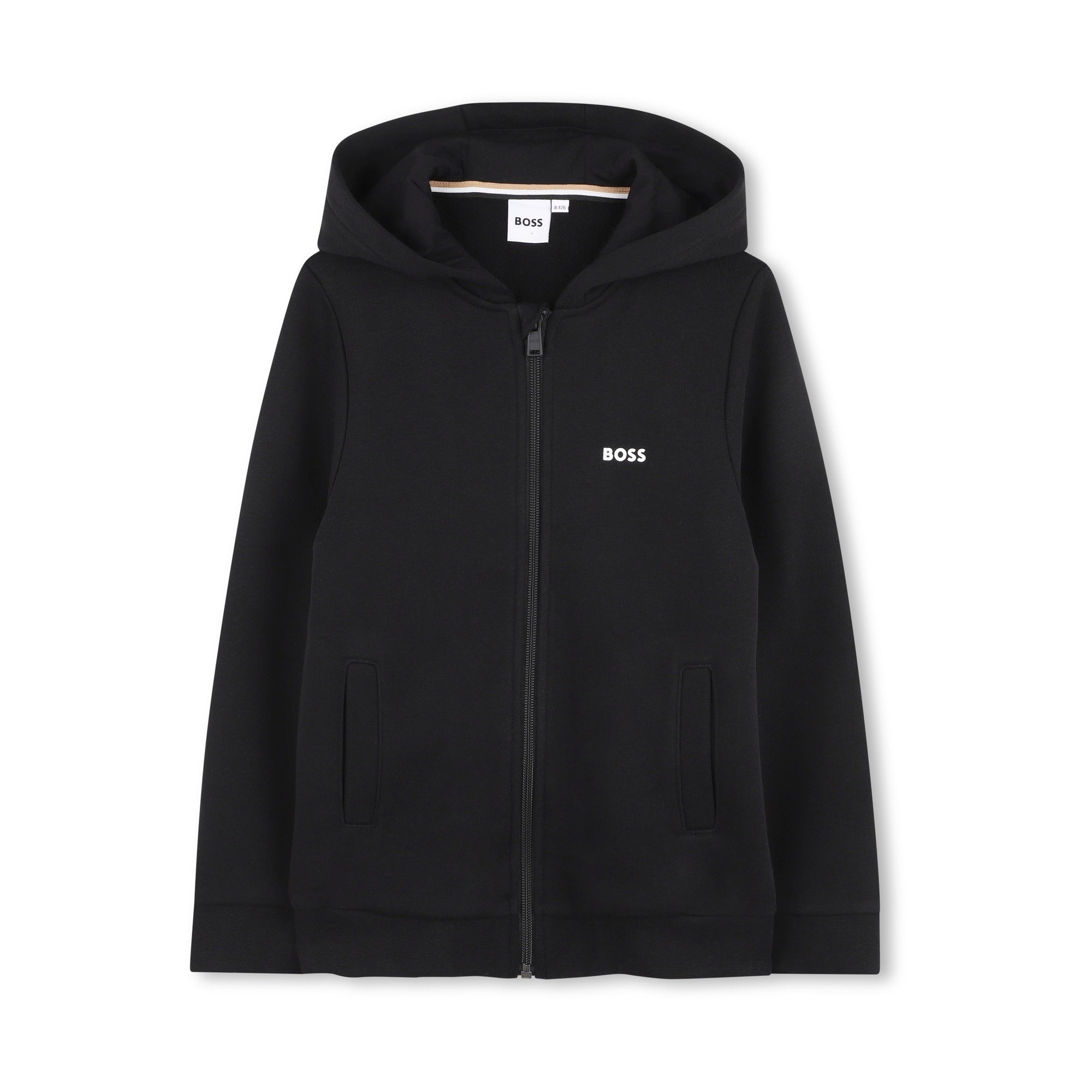 Boys Black Cotton Zip-Up Top