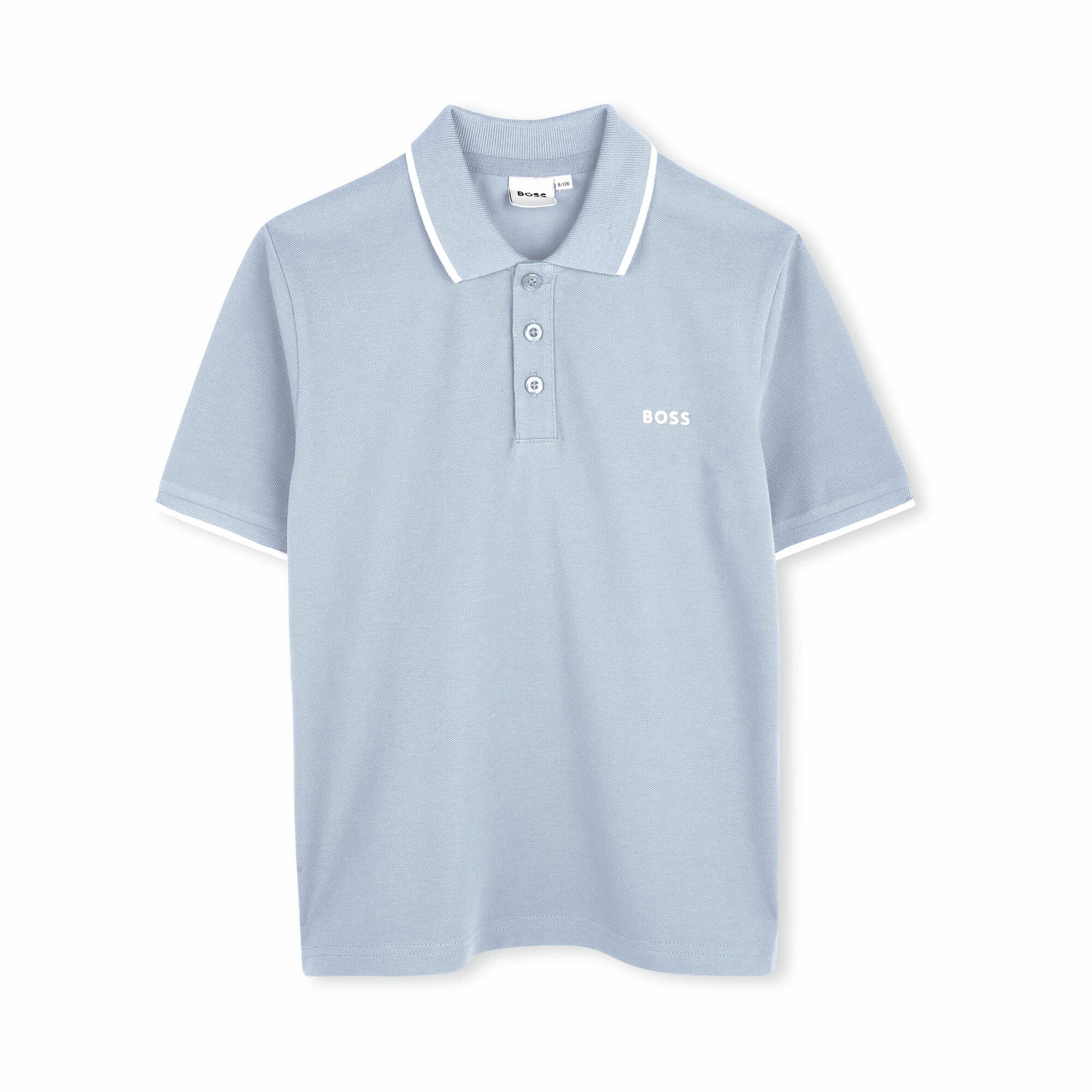 Boys Pale Blue Logo Cotton Polo Shirt