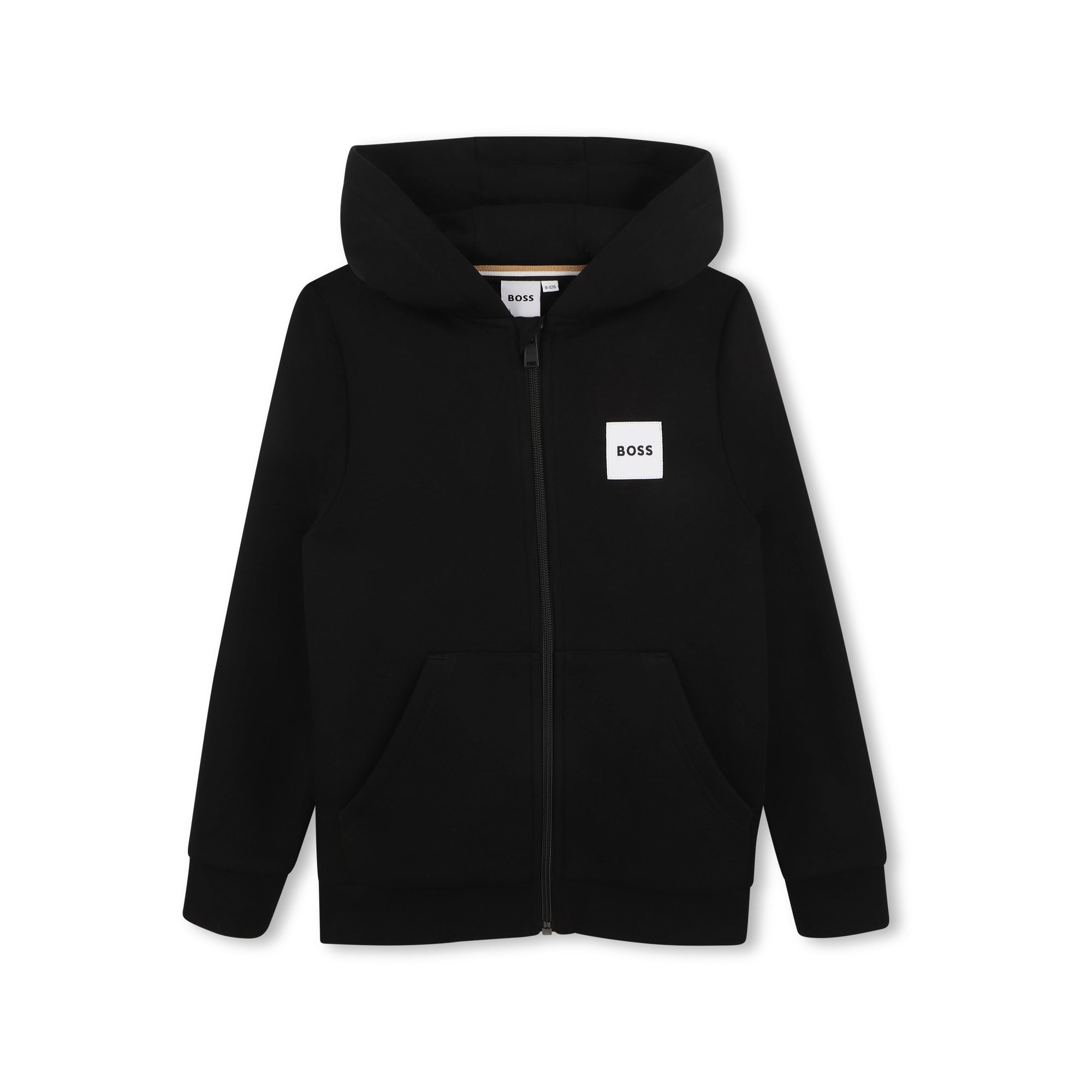 Boys Black Cotton Zip-Up Top