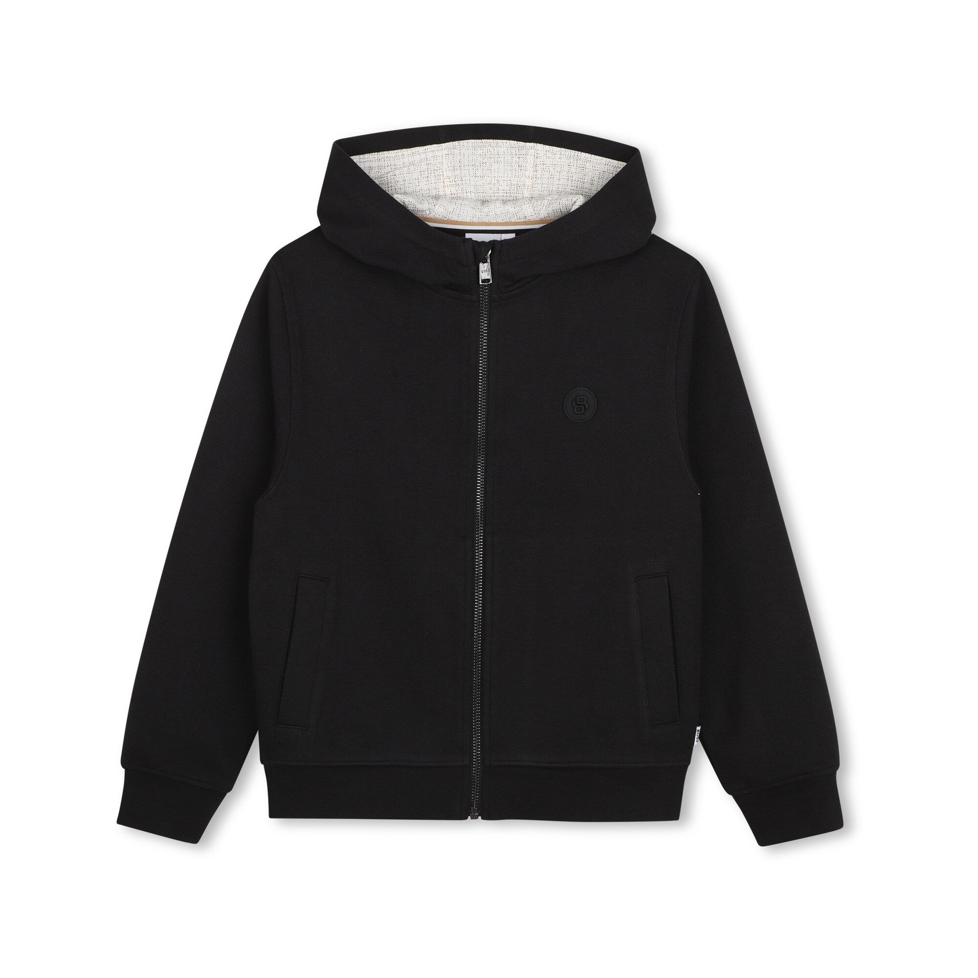 Boys Black Cotton Zip-Up Top