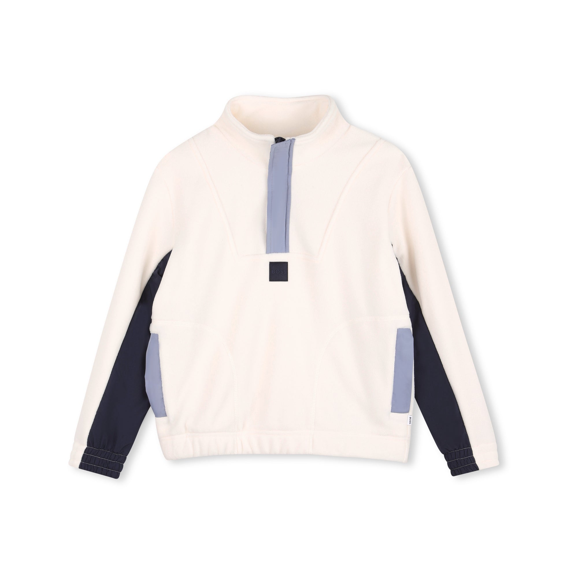 Boys White Mock-neck Fleece Sweatshirt