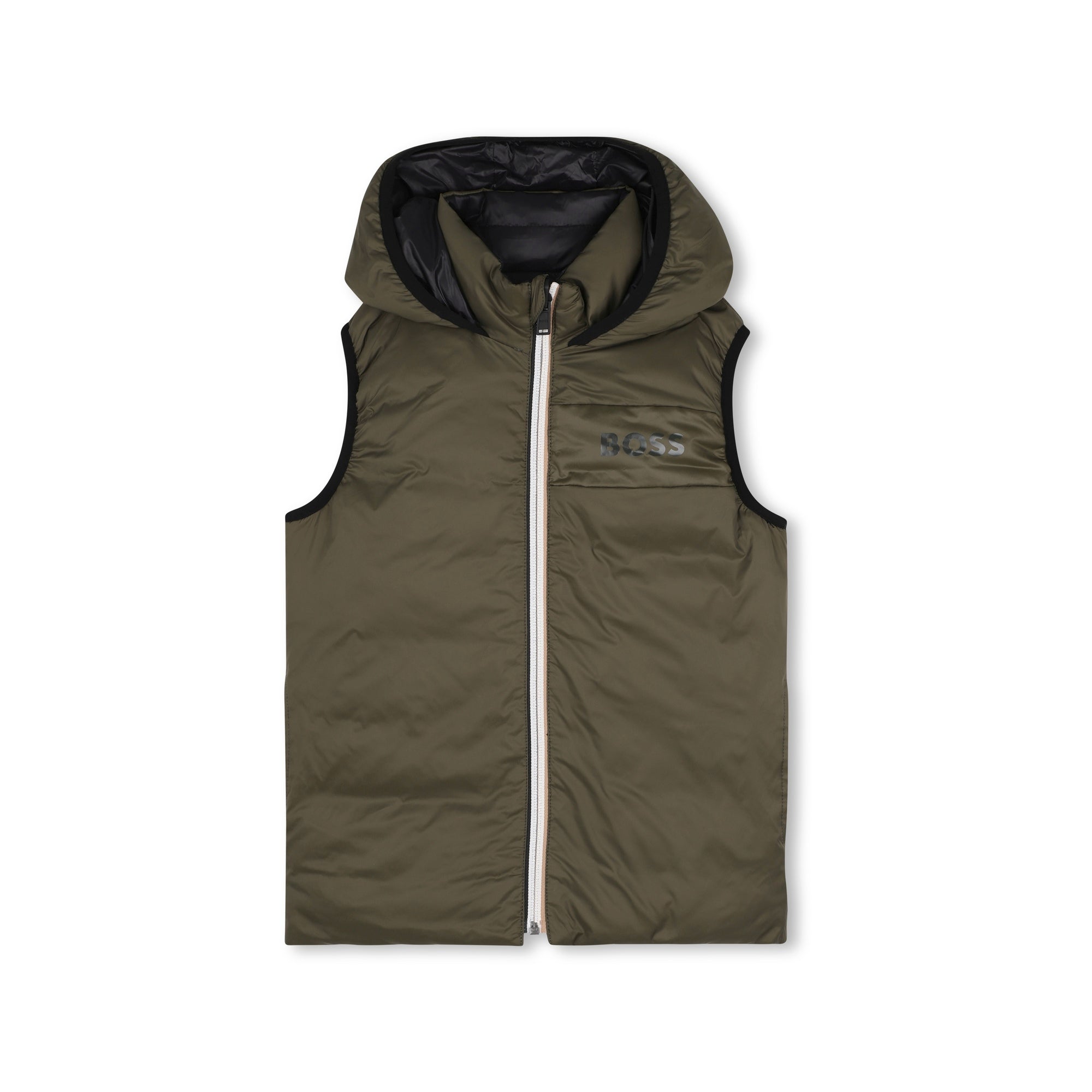 Boys Black & Olive Reversible Padded Down Gilet