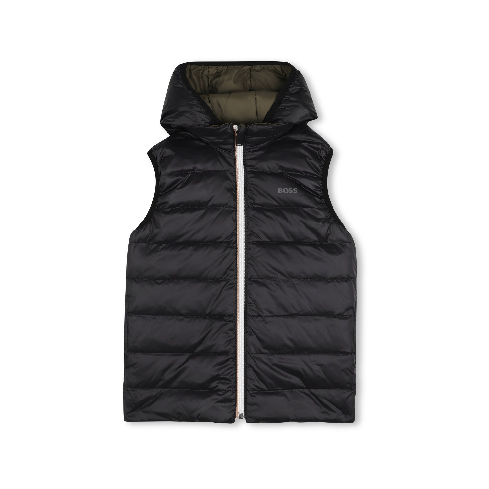 Boys Black & Olive Reversible Padded Down Gilet