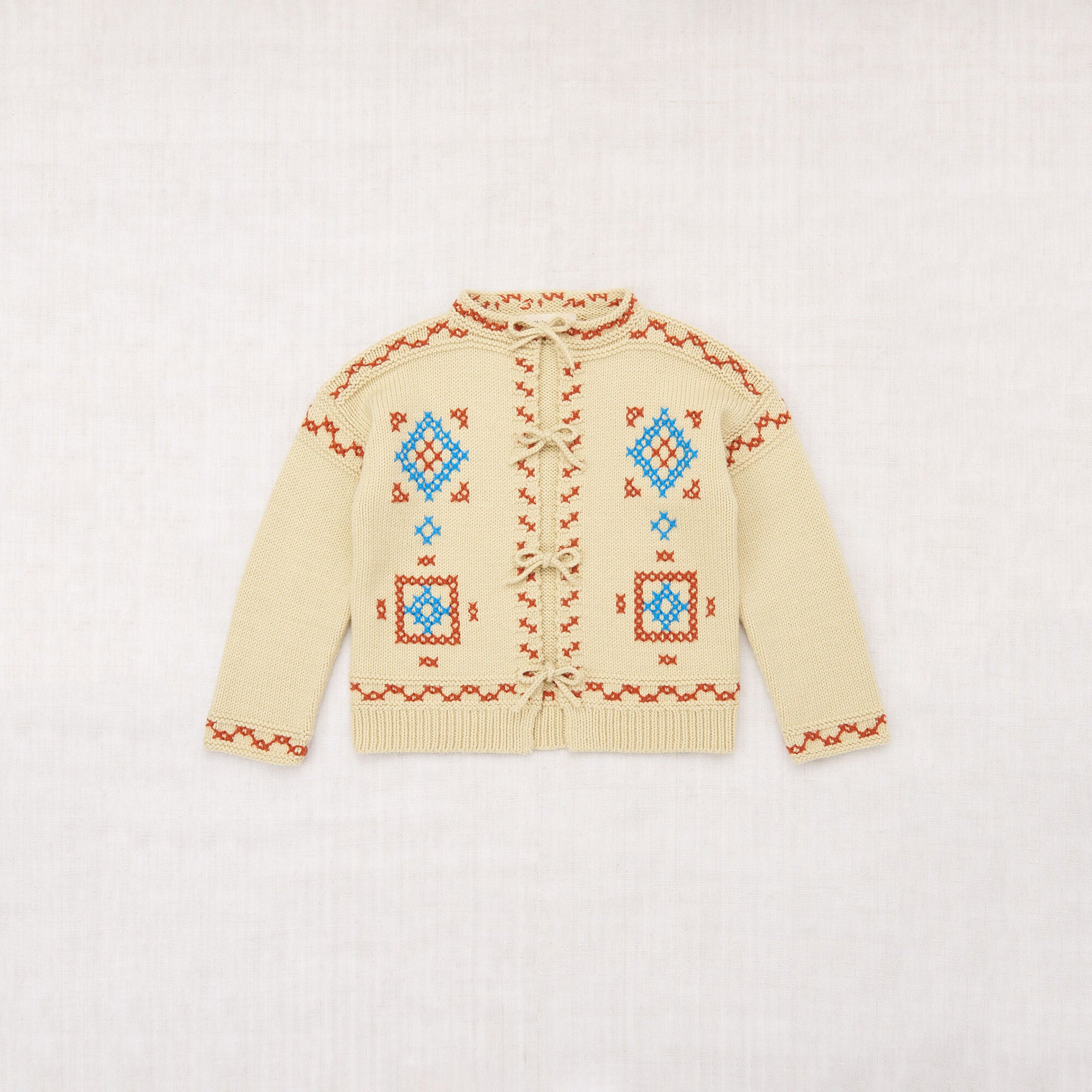 Boys & Girls Light Yellow Embroidered Wool Cardigan