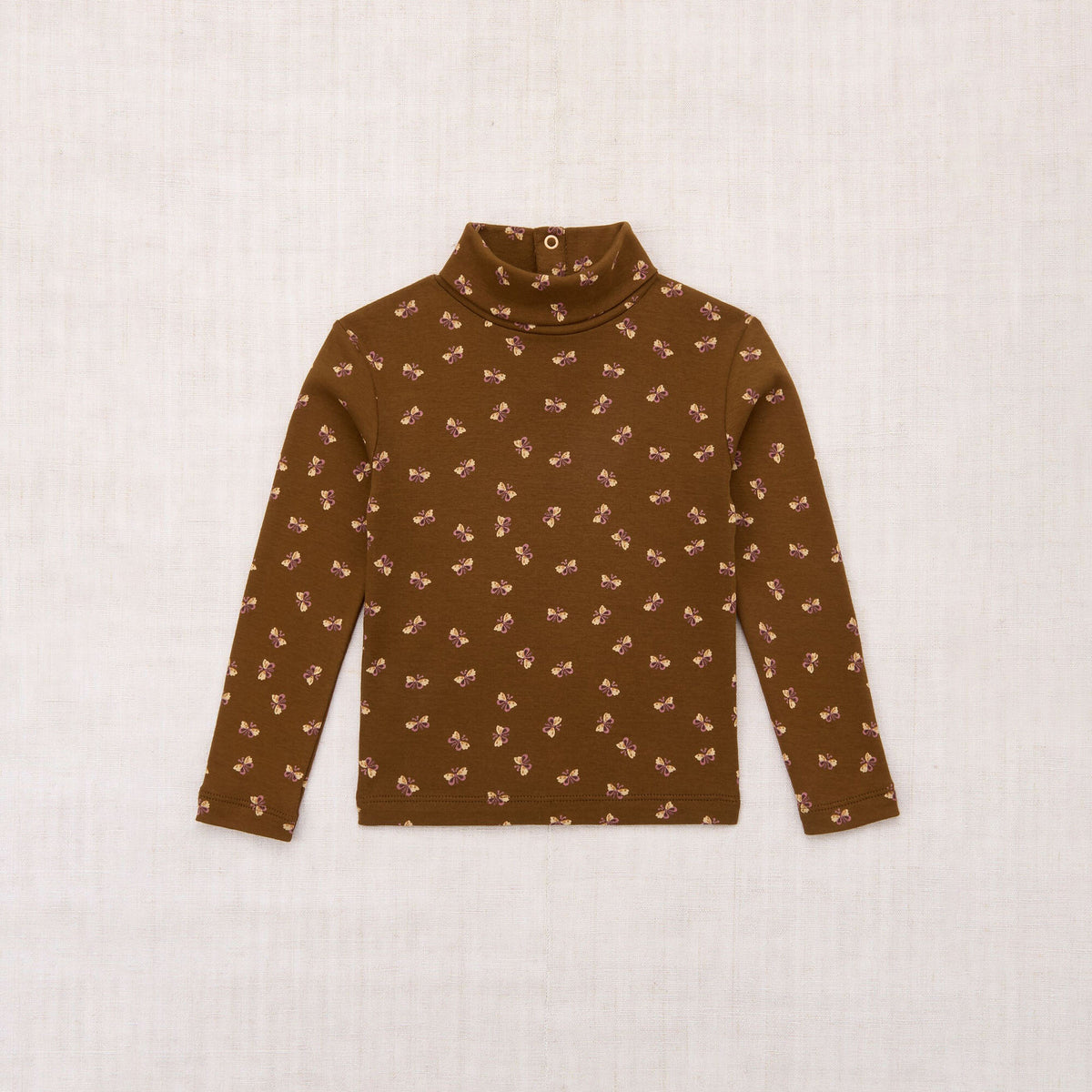 Boys & Girls Dark Coffee Printed Cotton Turtleneck