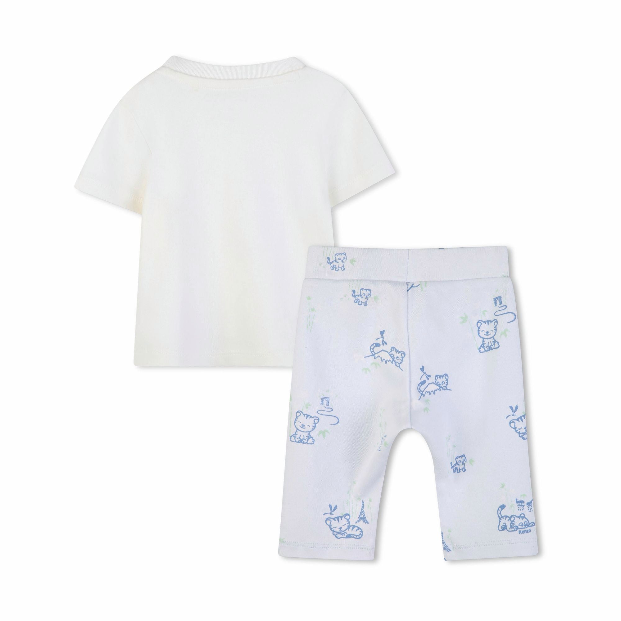 Baby Boys White & Light Blue Printed Cotton Set
