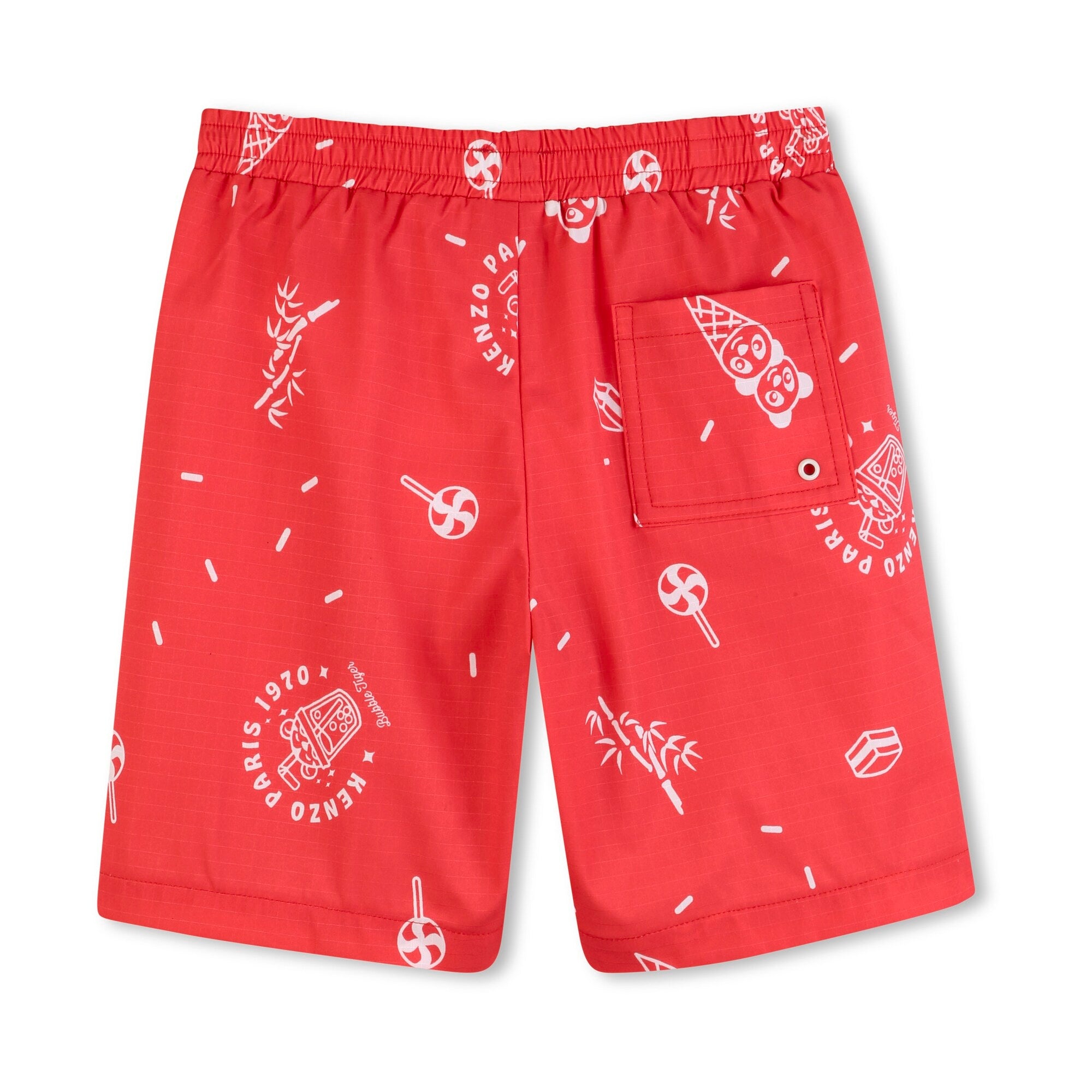 Boys Red Printed Swim Shorts