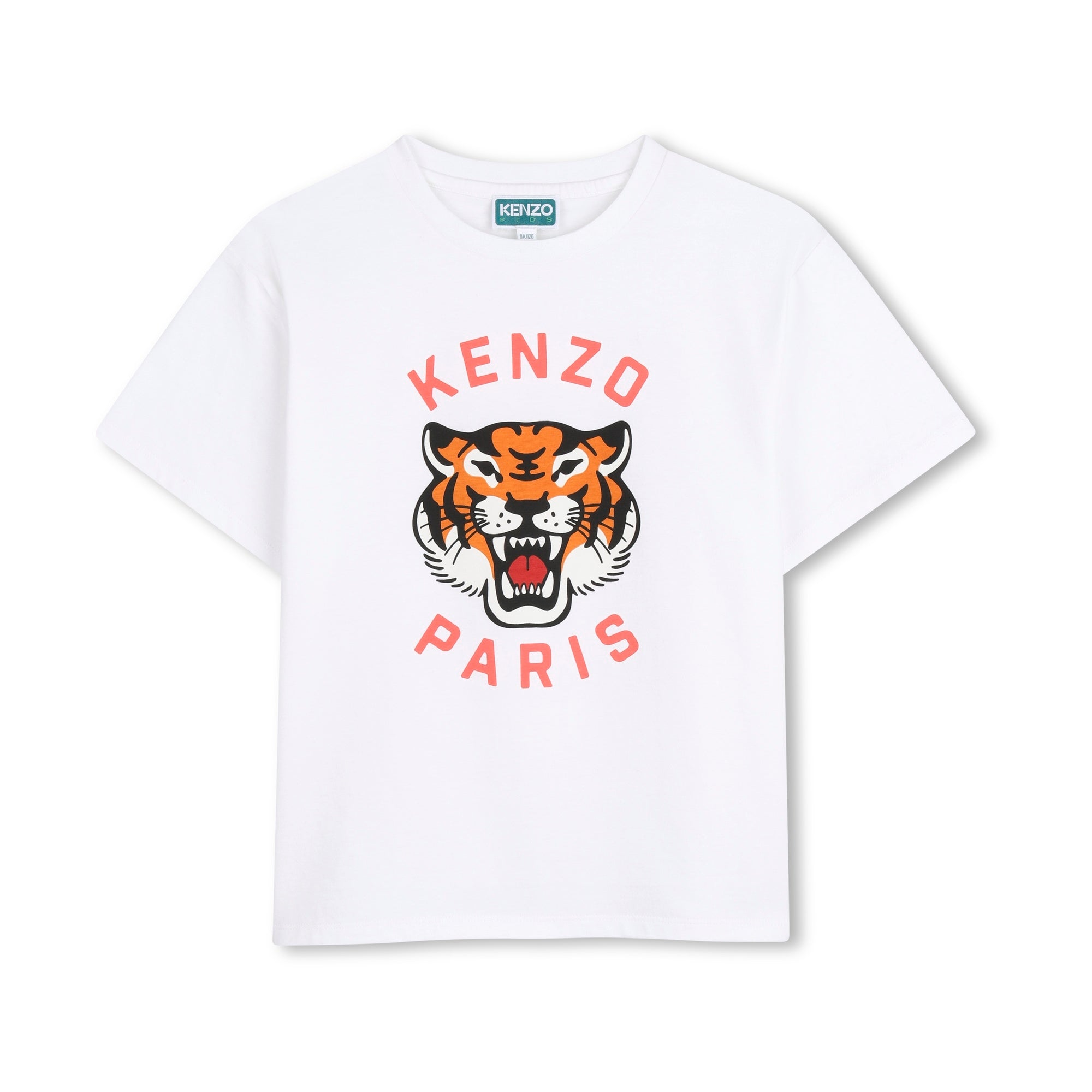 Boys & Girls White Tiger Printed Cotton T-Shirt