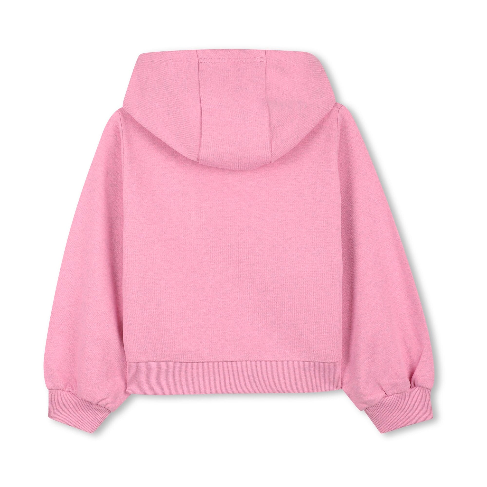 Girls Pink Hooded Cotton Zip-Up Top