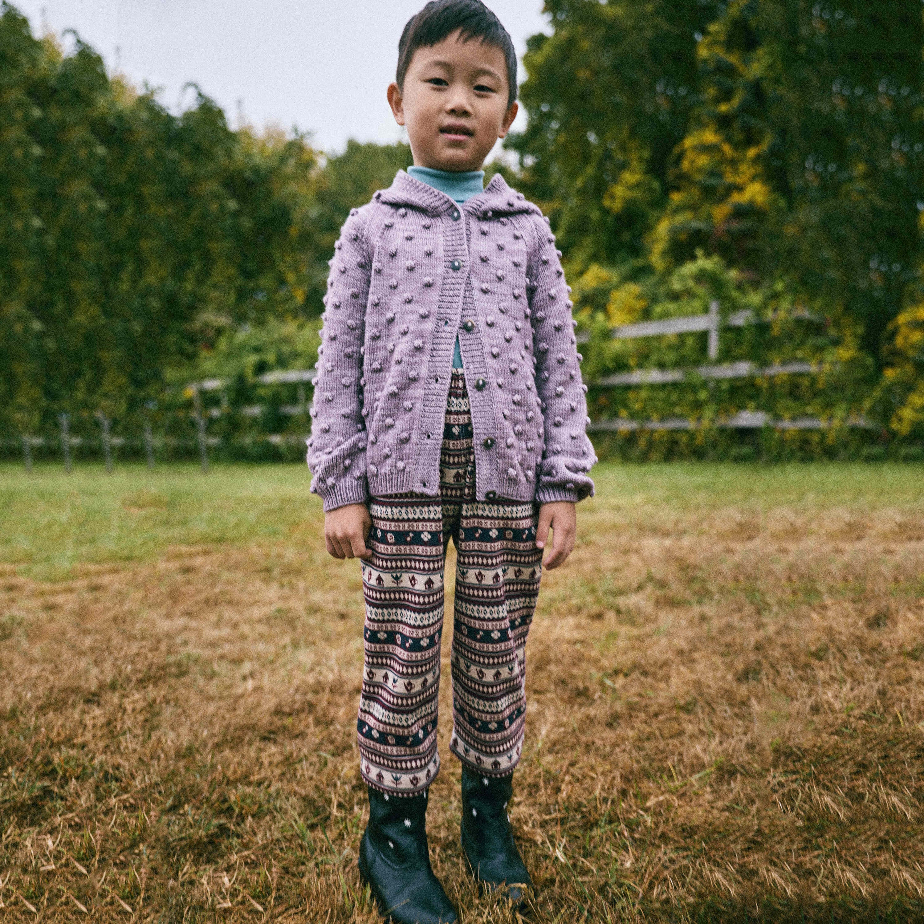 Boys & Girls Purple Popcorn Hooded Wool Cardigan