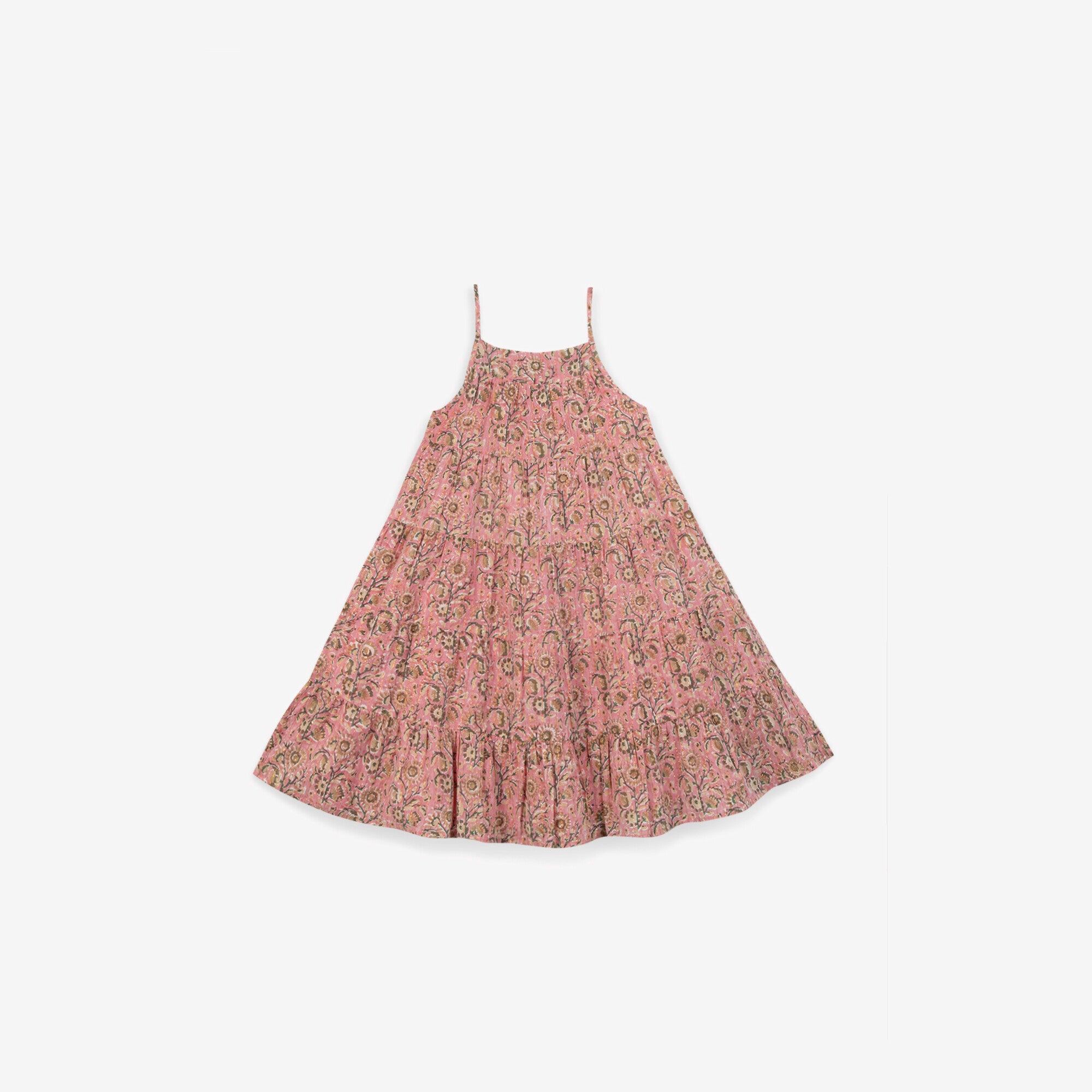 Girls Pink Flower Cotton Starp Dress
