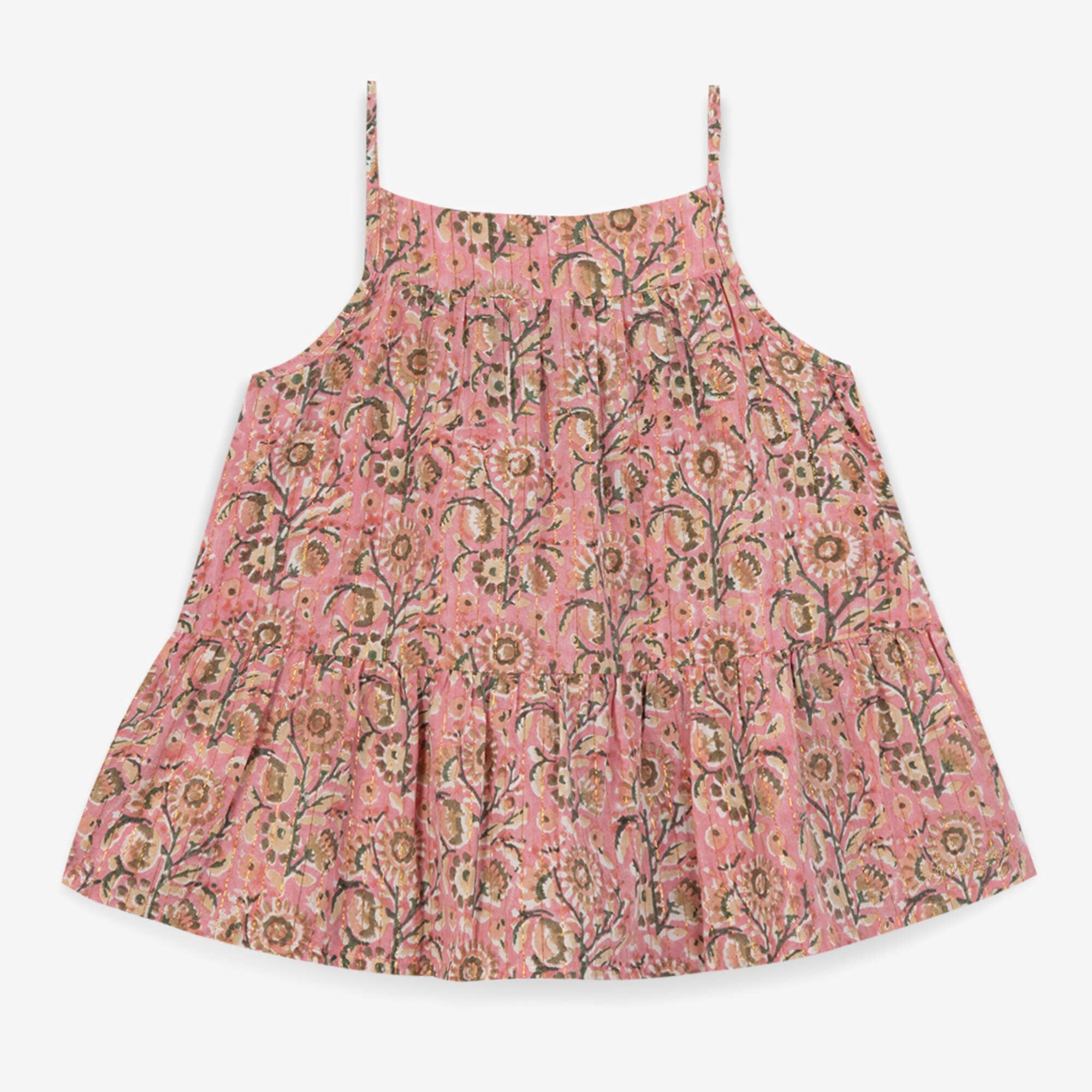 Girls Pink Flowers Cotton Starp Top