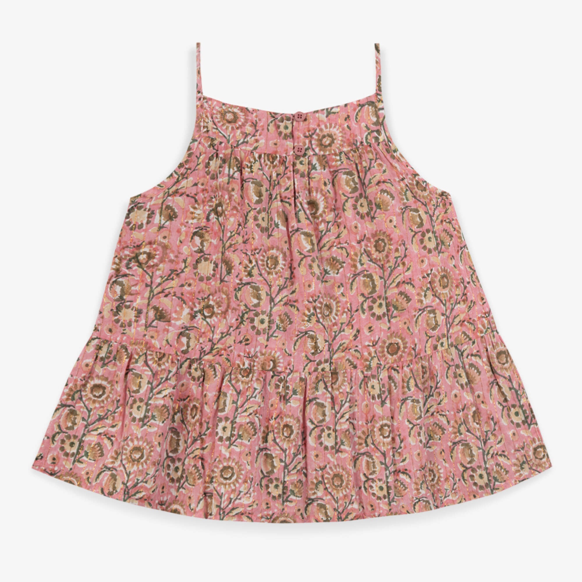 Girls Pink Flowers Cotton Starp Top
